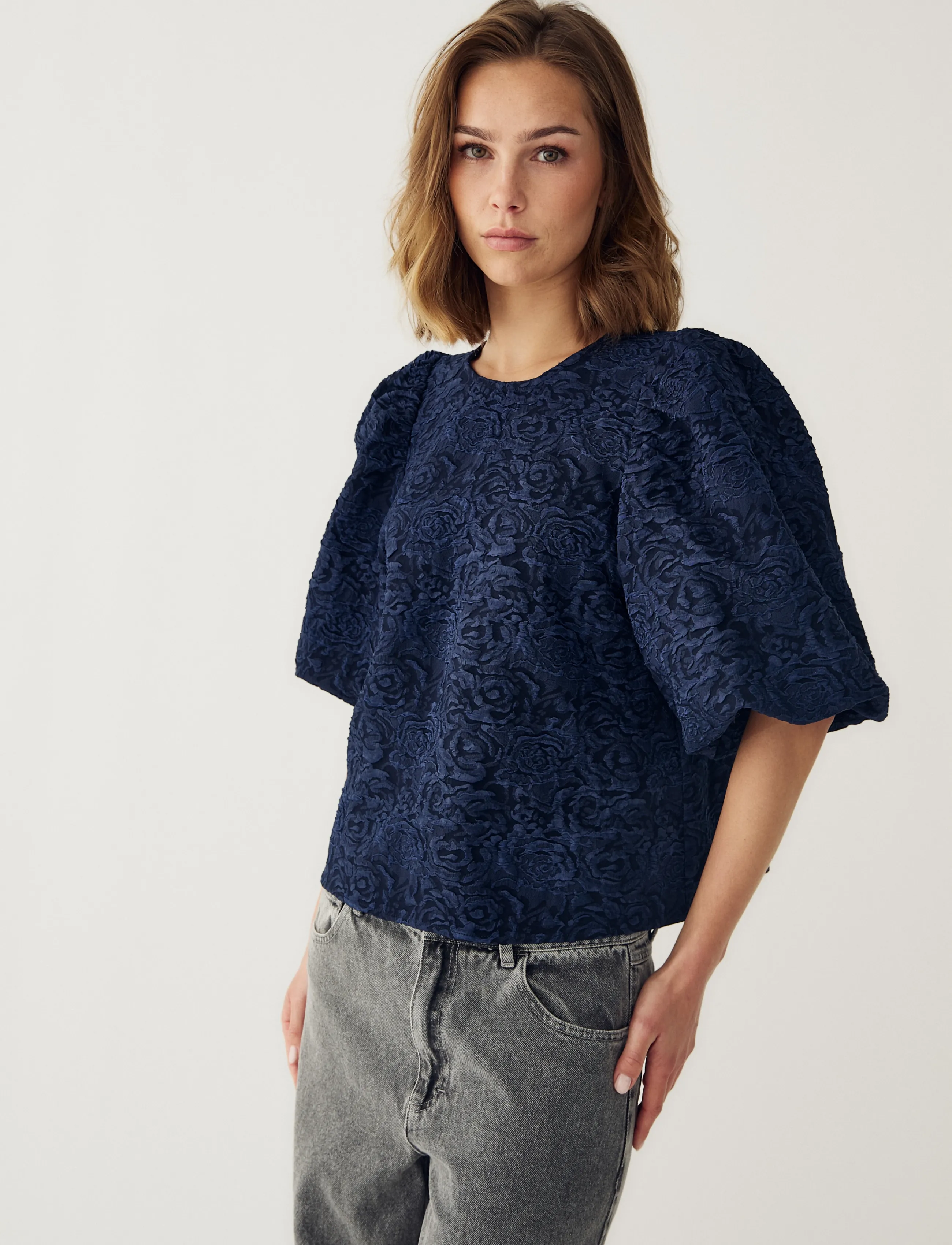 Noella N-Shelly Blouse, XXL, Navy, Bluser > Kortærmede, Dame