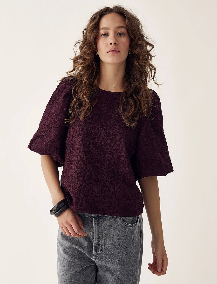 Noella - N-Shelly Blouse - kurzärmelige blusen - winetasting - 0