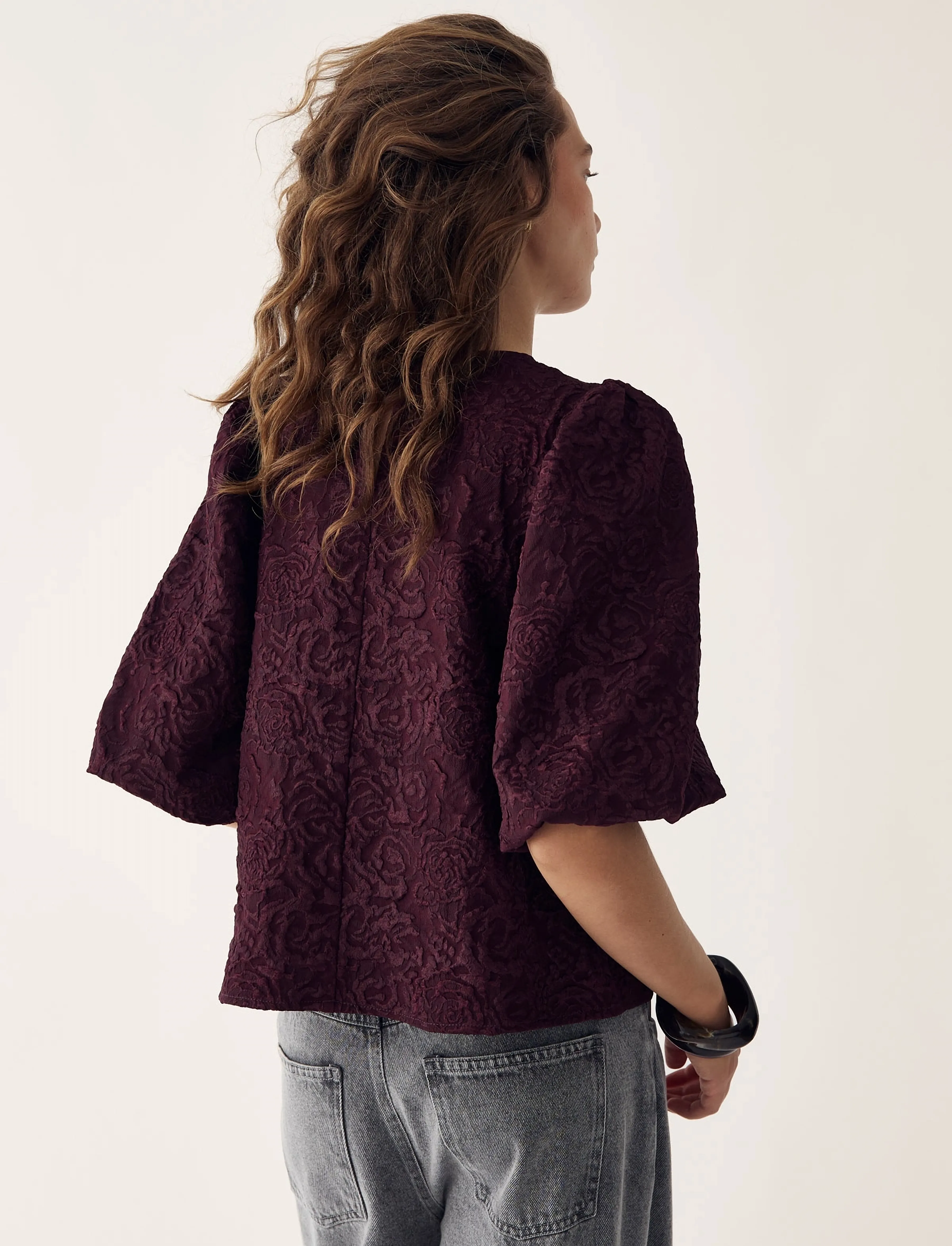 Noella - N-Shelly Blouse - kurzämlige blusen - winetasting - 3