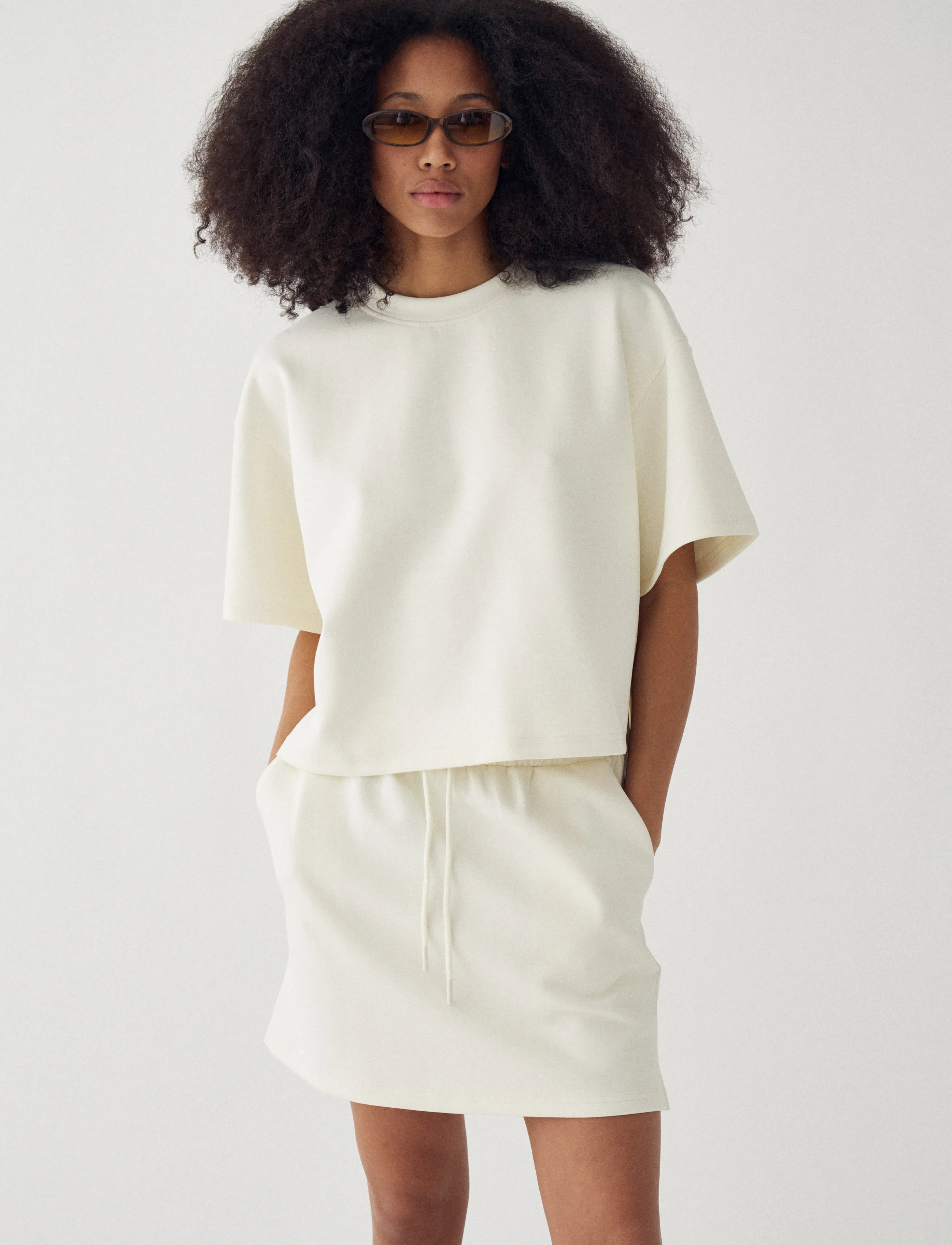 Noella N-Maple T-Shirt, Damen, Cropped T-Shirt, Creme, Gr.S