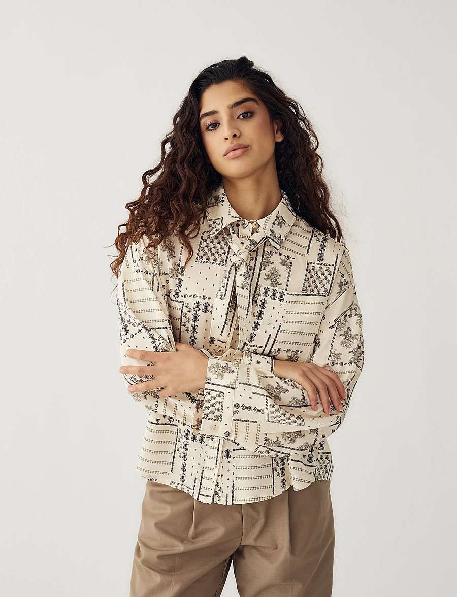 Noella - N-Lirinnah Shirt - långärmade skjortor - dolly ivory print - 0