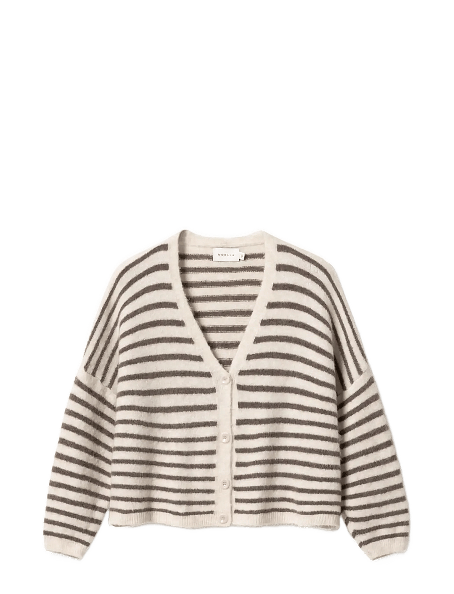 Noella - N-Lenda Knit Cardigan - koftor - brown ivory stripe - 1