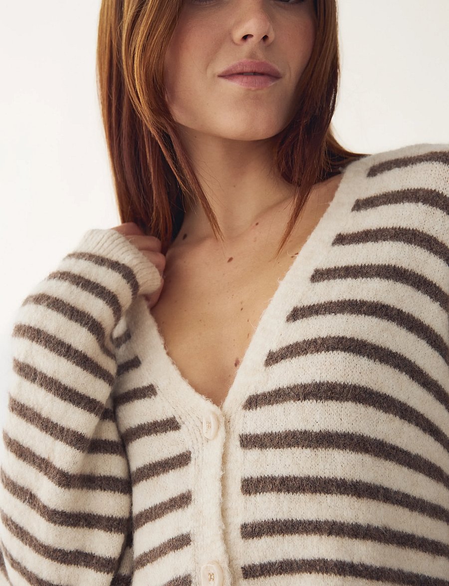 Noella - N-Lenda Knit Cardigan - koftor - brown ivory stripe - 4