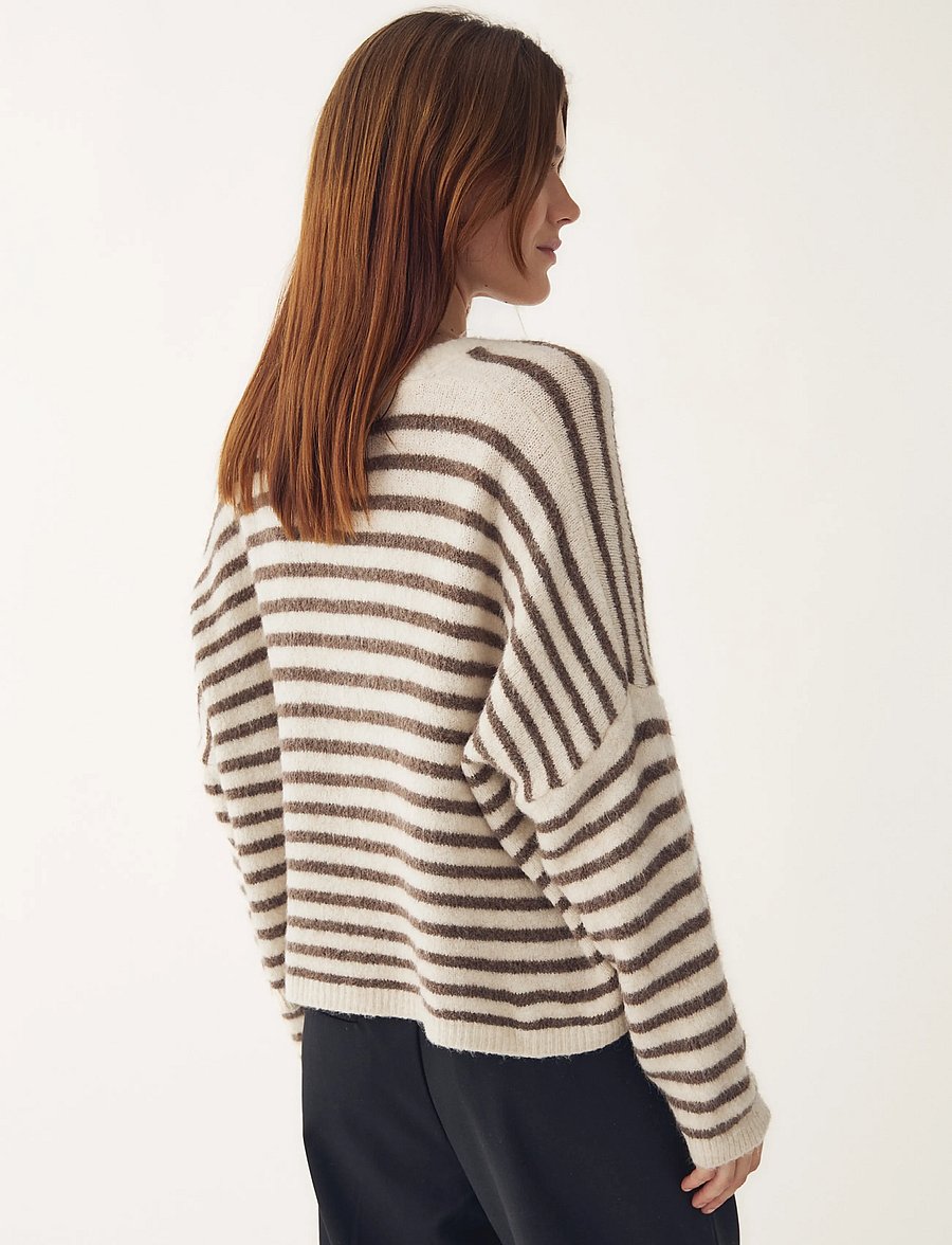Noella - N-Lenda Knit Cardigan - koftor - brown ivory stripe - 5