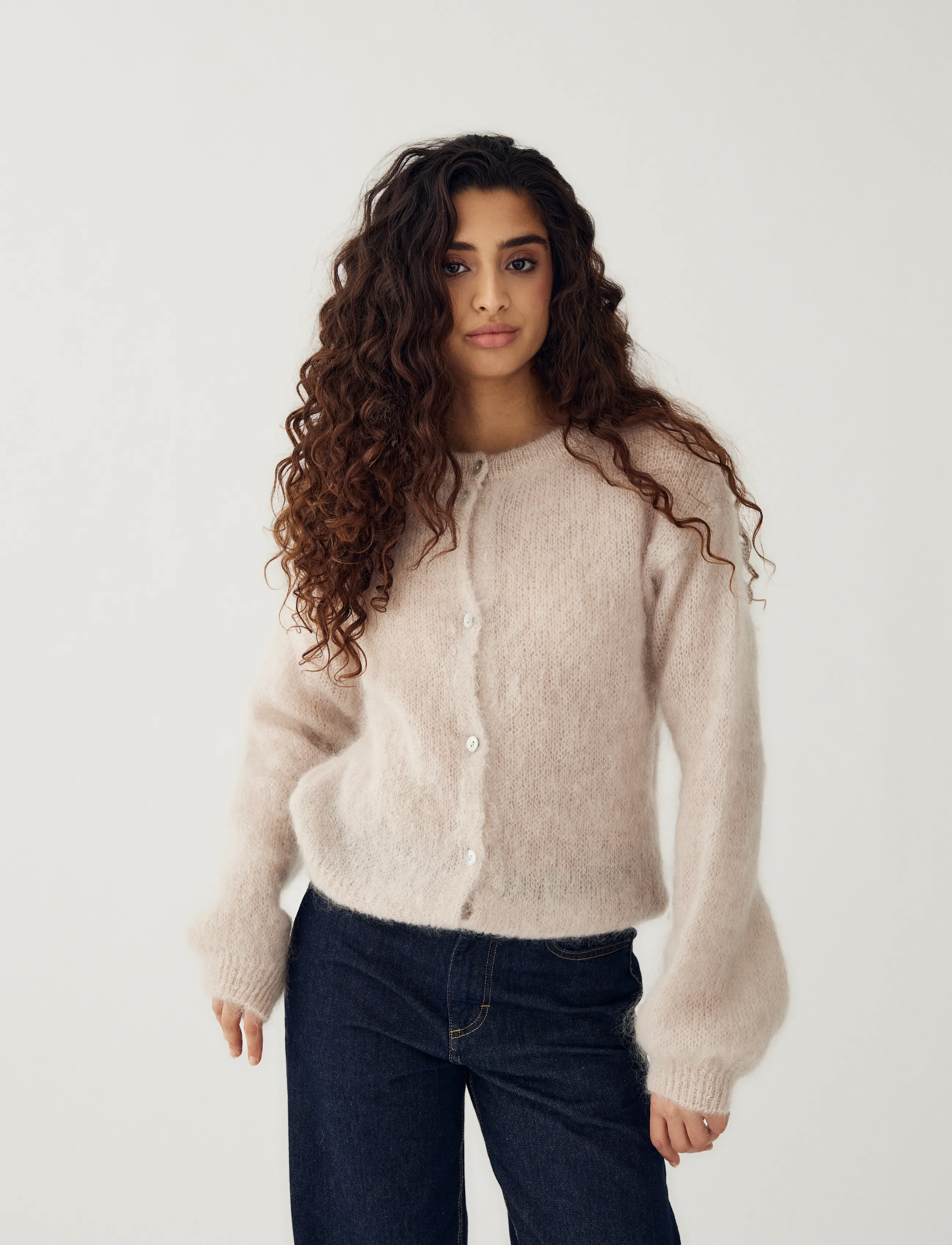 Noella N-Kae Mohair Cardigan, Kvinder, Mohair Cardigan, Cream, Str: XS/S