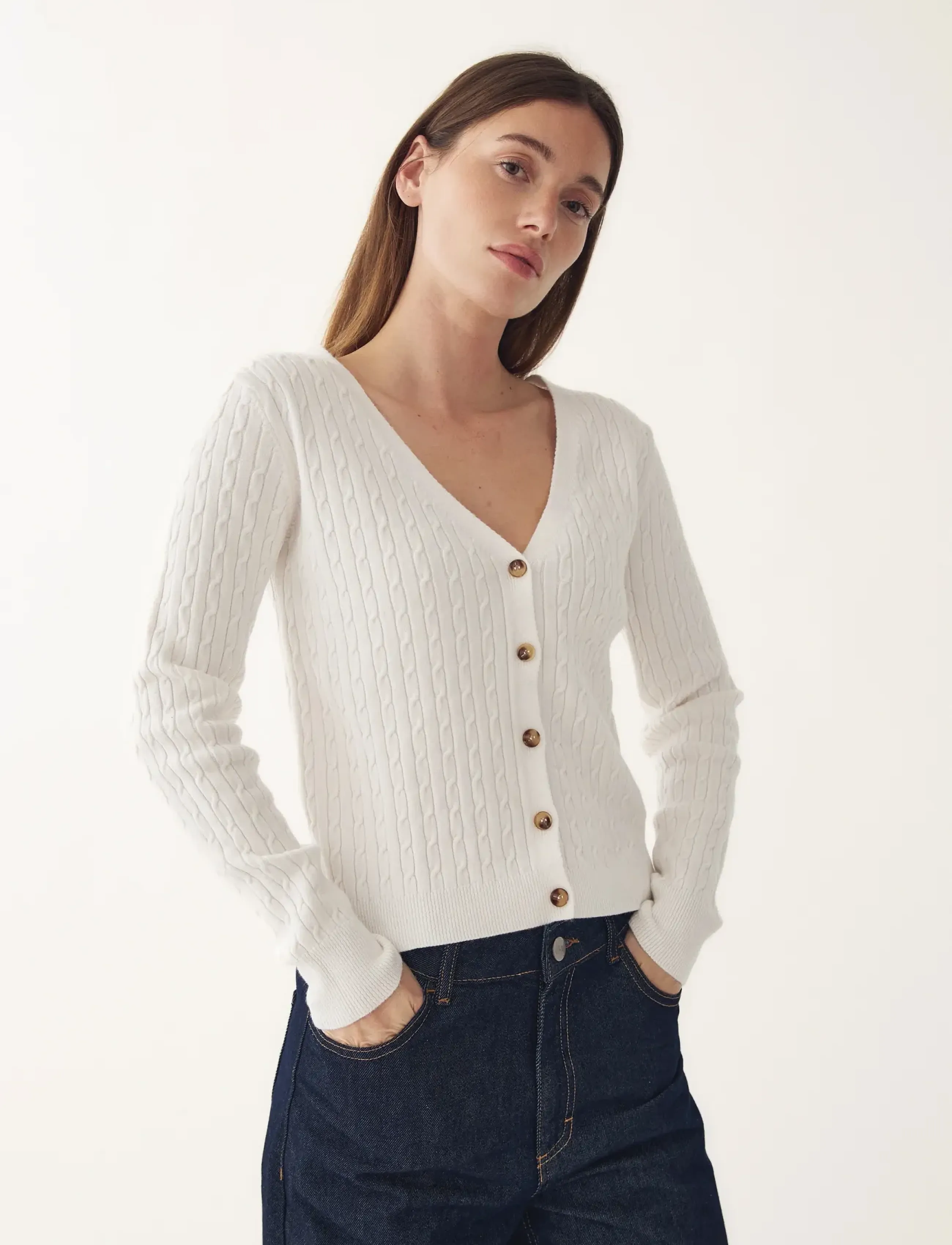 Noella N-Laliah Knit Cardigan, L/XL, Knitwear, Creme - Cardigans, Frauen