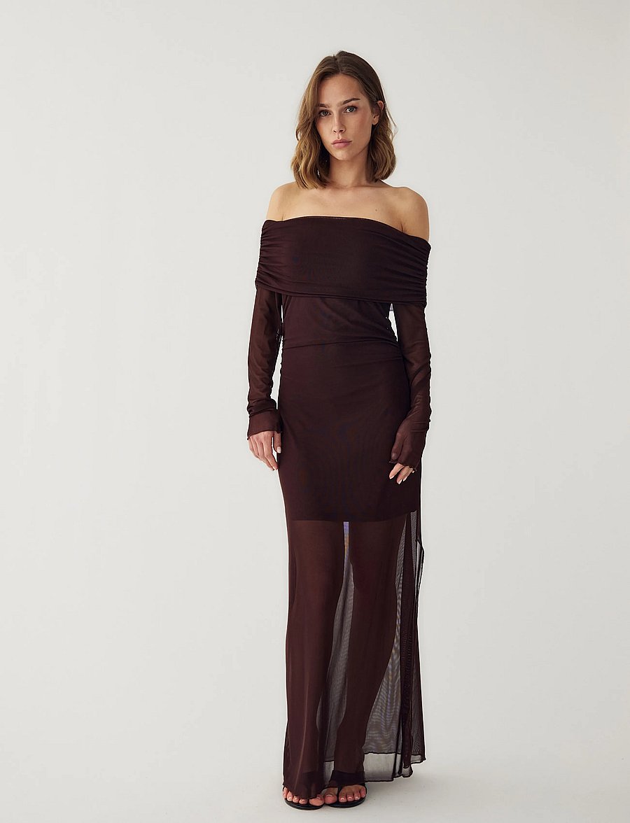 Noella - N-Melani LS Dress - maxikleider - dark chocolate - 0