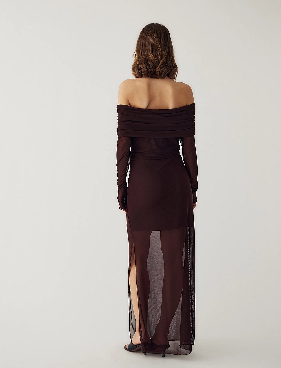Noella - N-Melani LS Dress - maxikleider - dark chocolate - 3