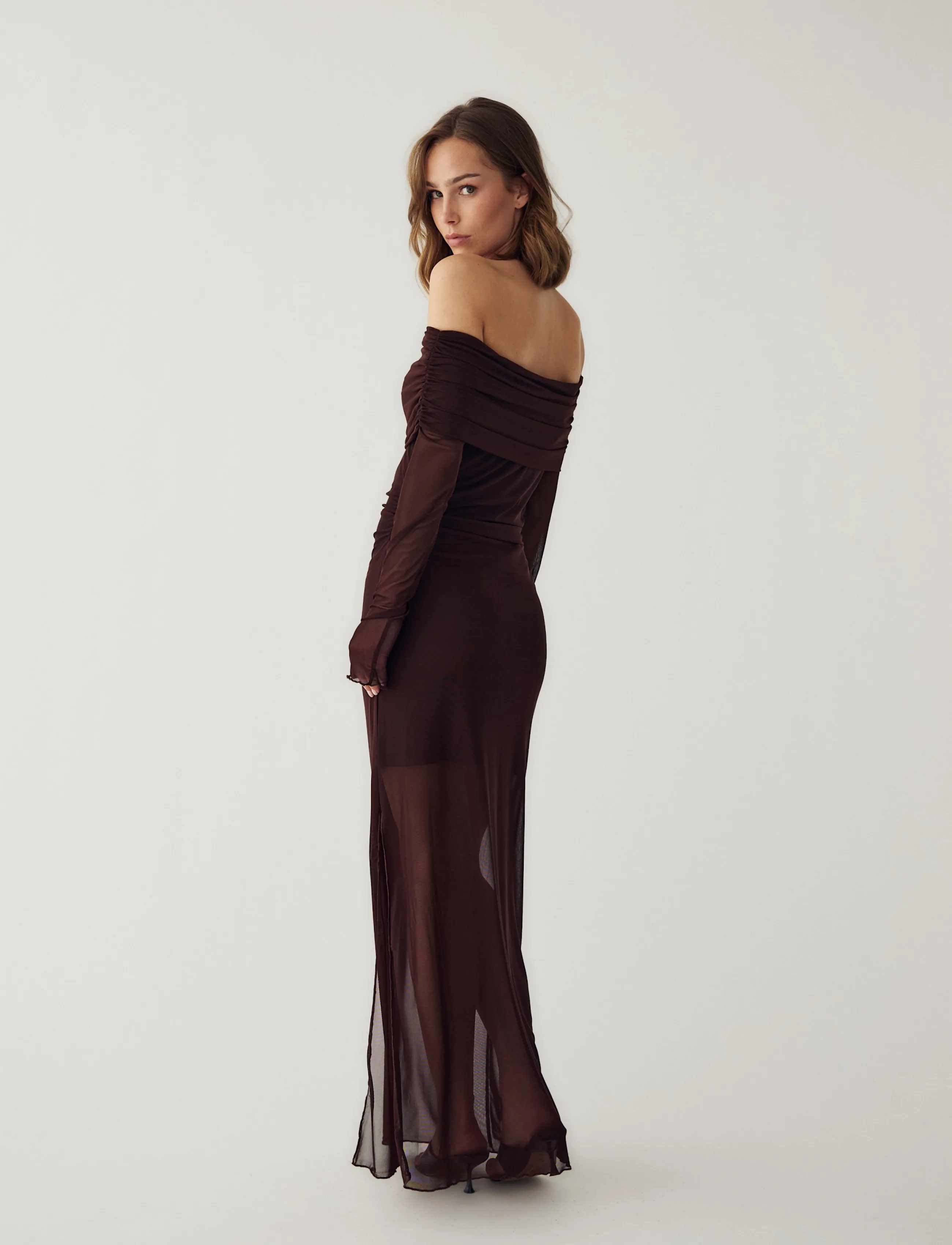 Noella - N-Melani LS Dress - maxi dresses - dark chocolate - 4
