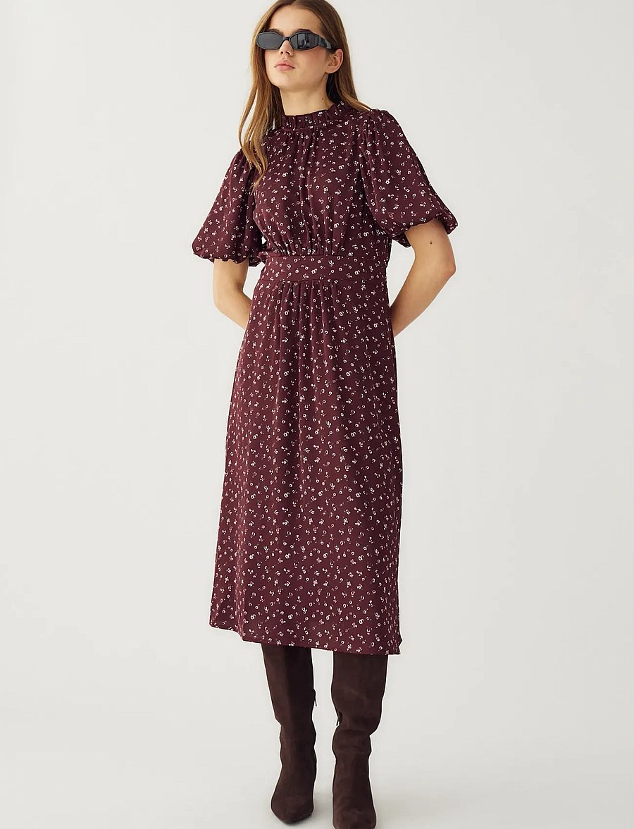 Noella - N-Ruth Dress - midiklänningar - dwyn burgundy print - 0