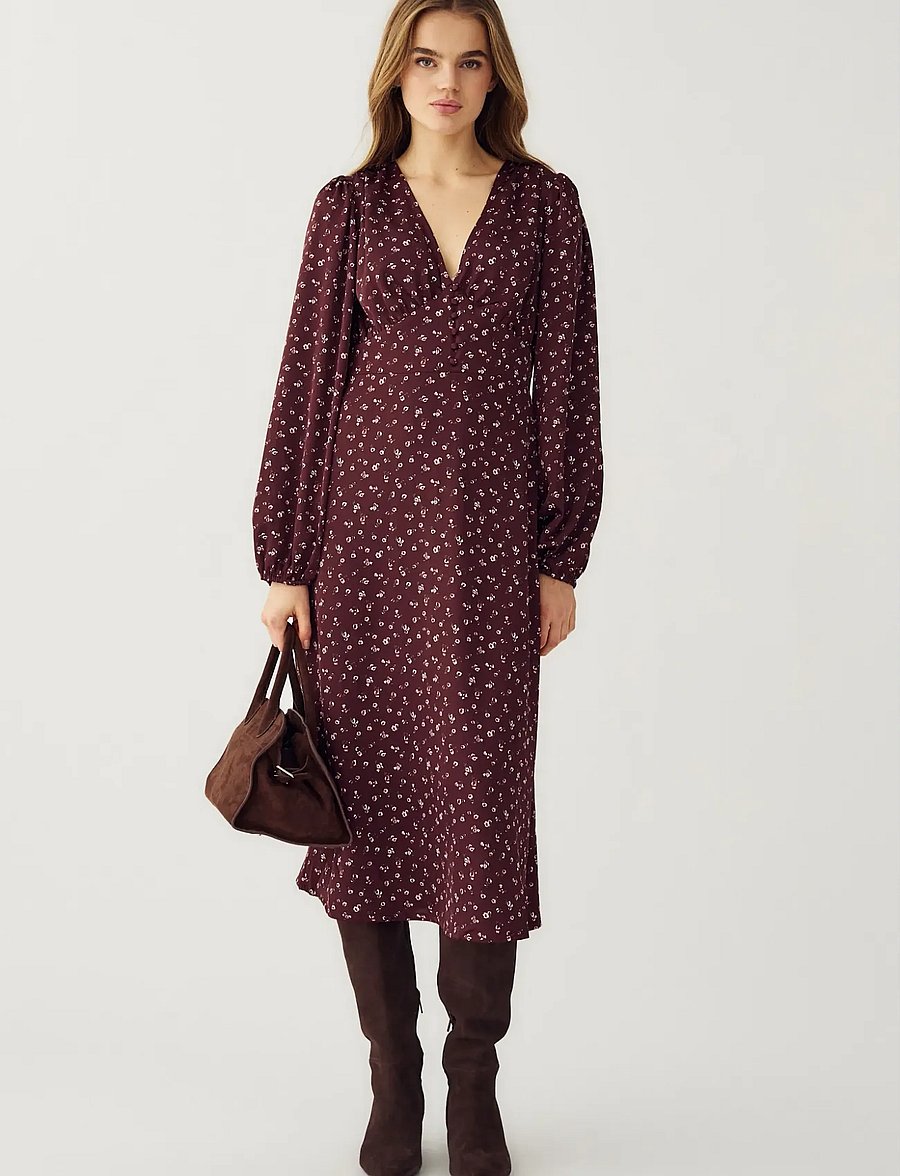 Noella - N-Lilith Dress - midiklänningar - dwyn burgundy print - 0