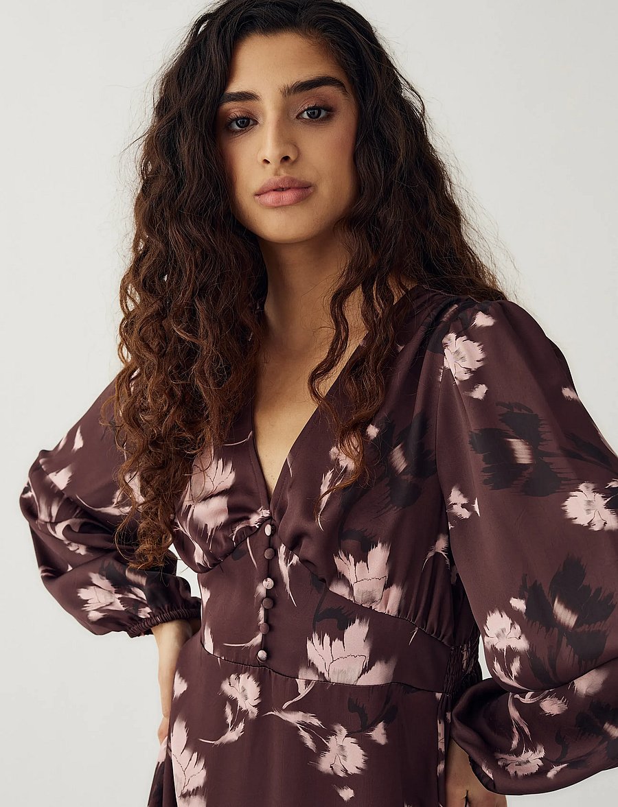 Noella - N-Lilith Dress - midi kjoler - dena burgundy print - 4