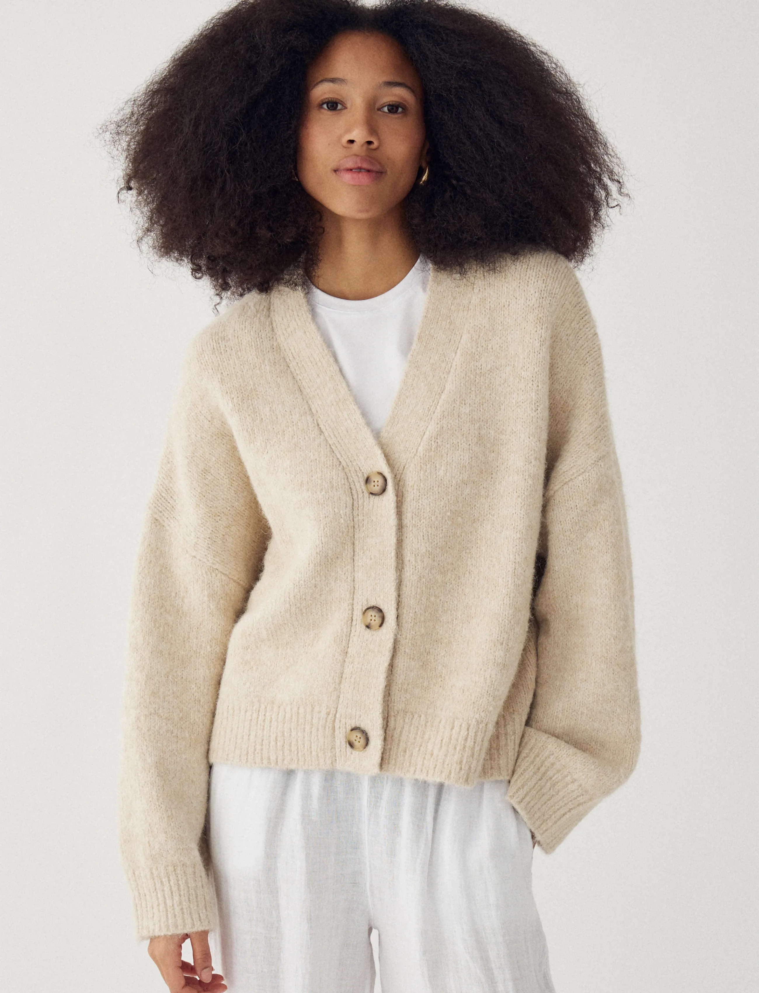 Noella N-Laiana Knit Cardigan, L/XL, Knitwear, Beige - Cardigans, Frauen