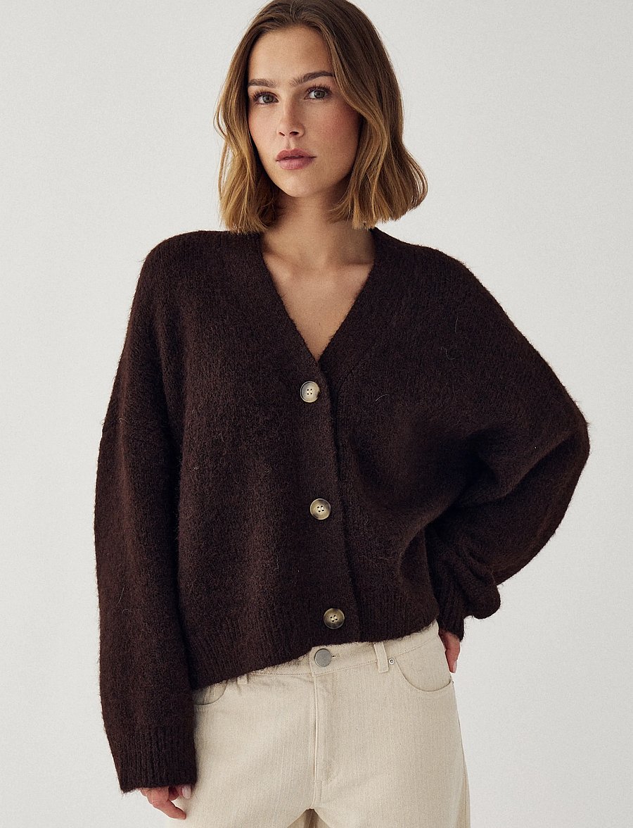 Noella - N-Laiana Knit Cardigan - cardigans - chocolate - 0