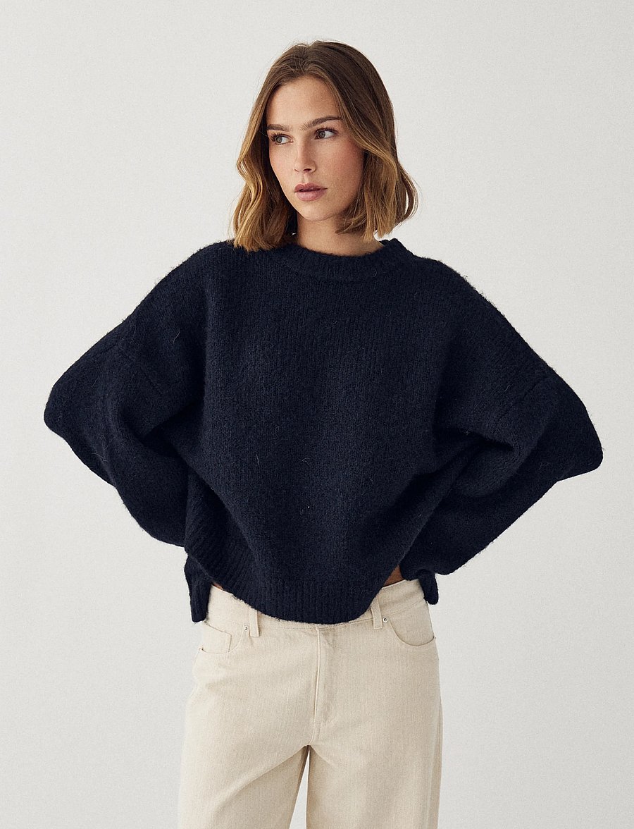 Noella - N-Mavi Knit - stickade tröjor - navy - 0