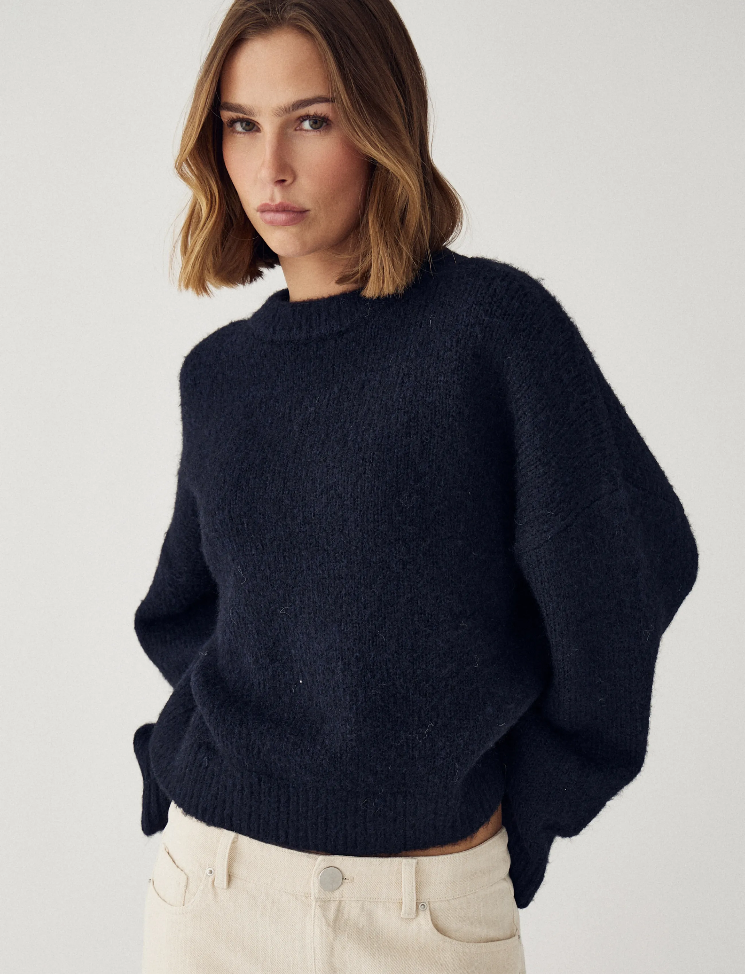 Noella - N-Mavi Knit - stickade tröjor - navy - 4