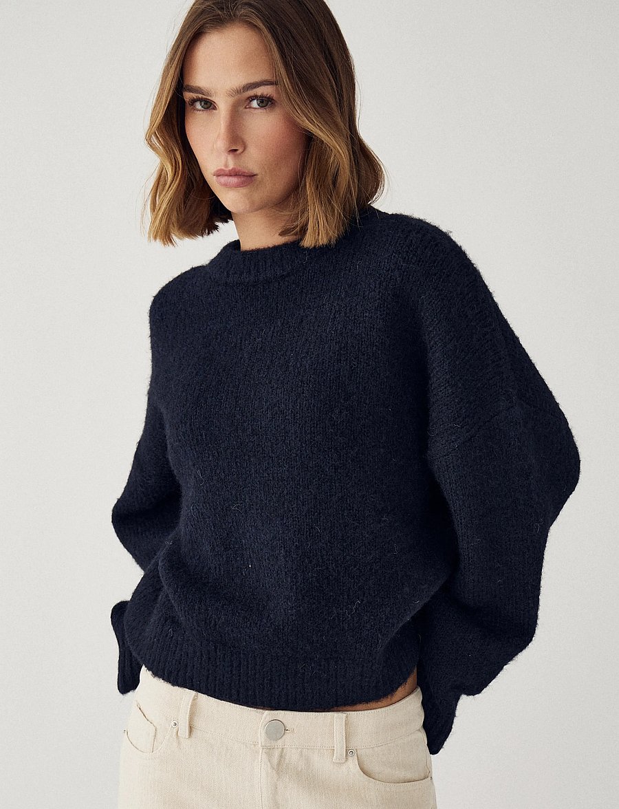 Noella - N-Mavi Knit - stickade tröjor - navy - 4