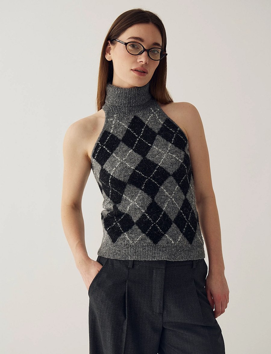 Noella - N-Lajoianna Knit Top - stickade västar - black grey mix - 0