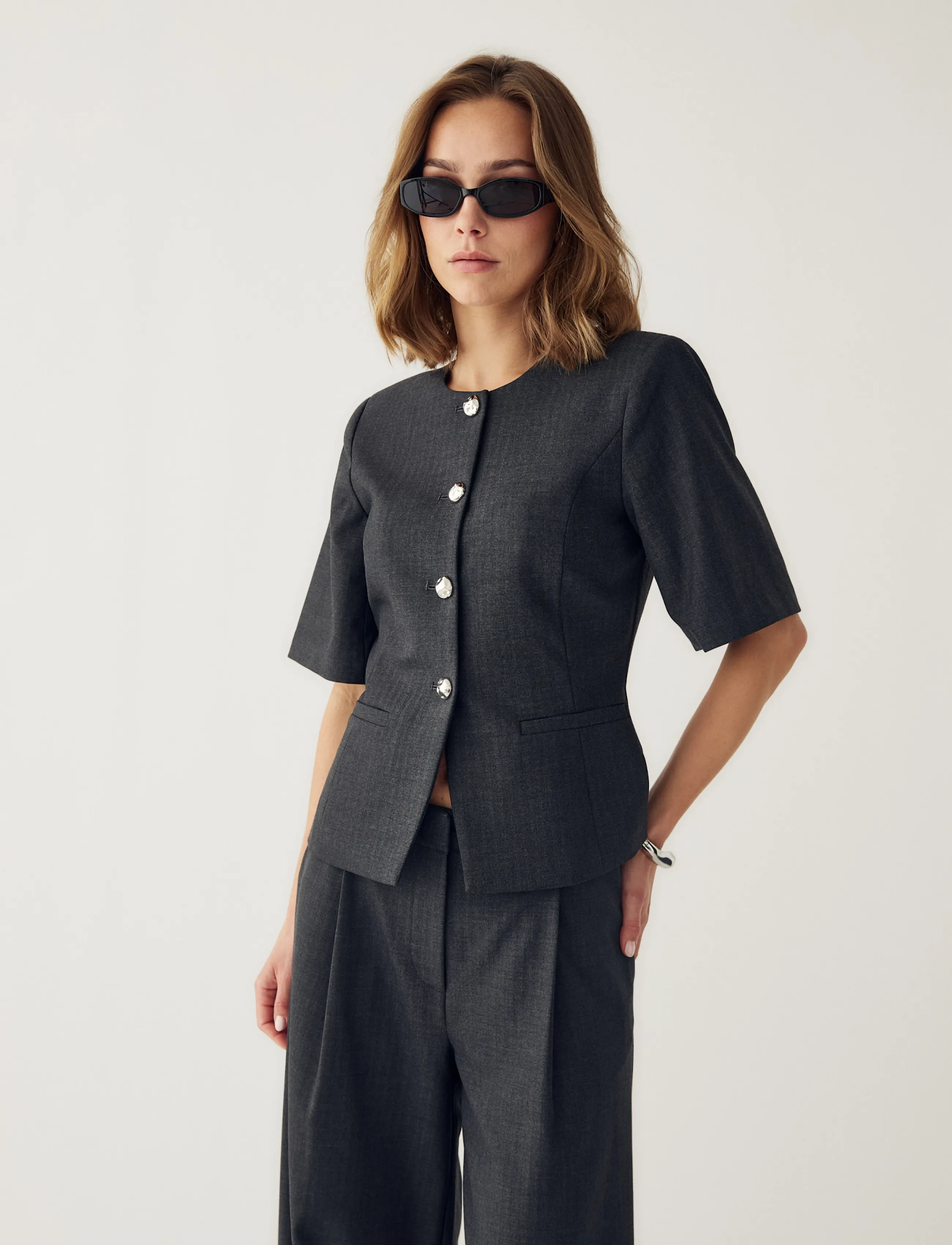 Noella N-Kazia MW Pants - Transitional Layering - GREY HERRINGBONE / grey