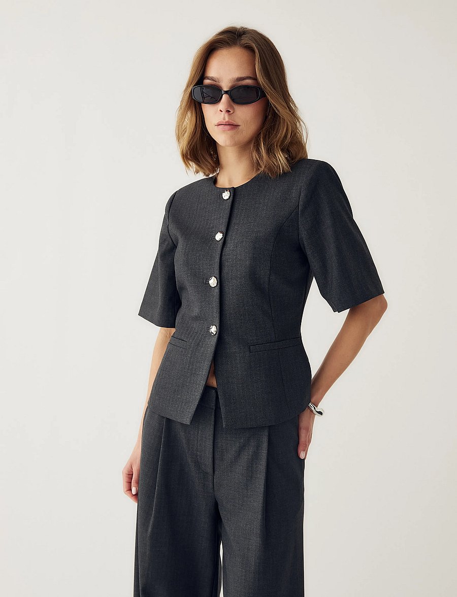 Noella - N-Kazia MW Pants - grey herringbone - 0