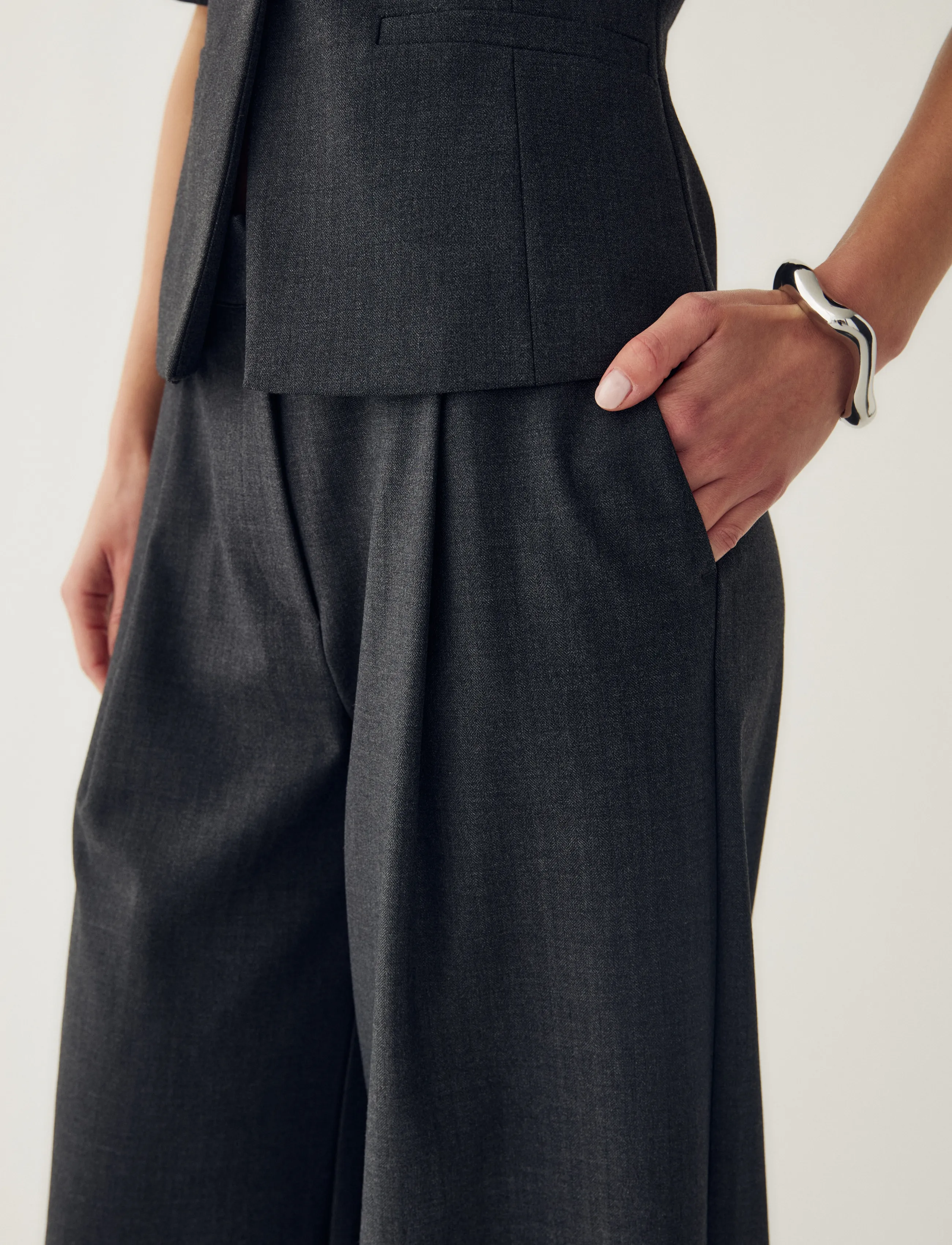 Noella - N-Kazia MW Pants - bukser med brede ben - grey herringbone - 4
