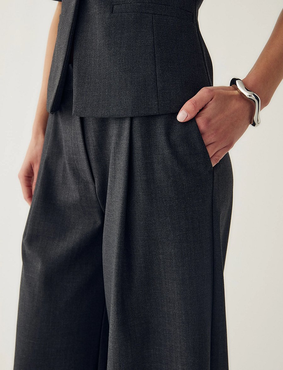 Noella - N-Kazia MW Pants - bukser med brede ben - grey herringbone - 4