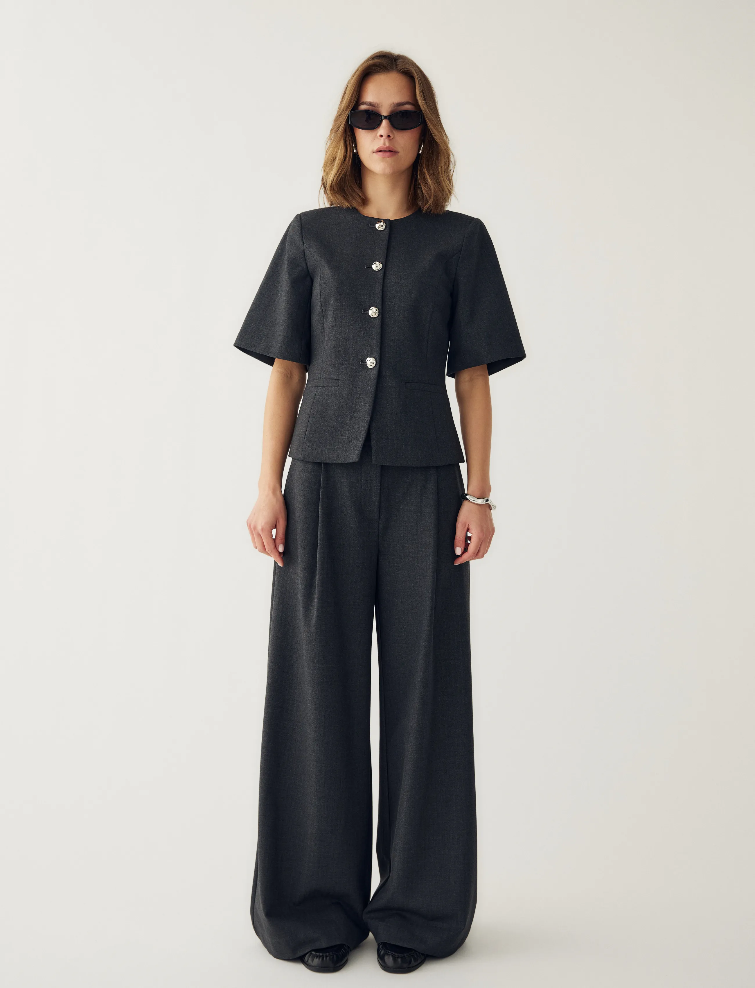 Noella - N-Kazia MW Pants - bukser med brede ben - grey herringbone - 5