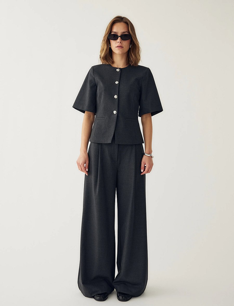 Noella - N-Kazia MW Pants - bukser med brede ben - grey herringbone - 5