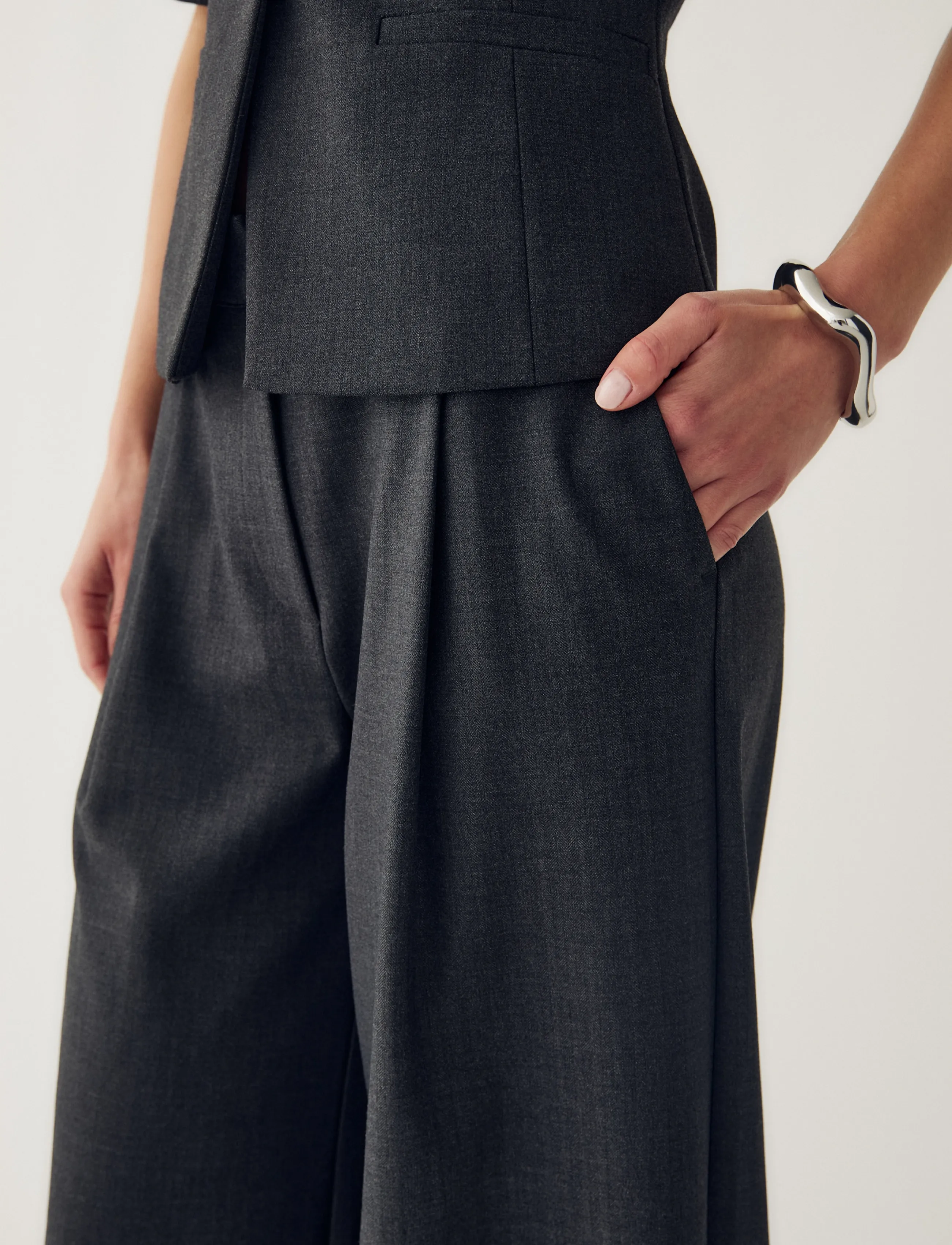Noella - N-Kazia MW Pants - grey herringbone - 5