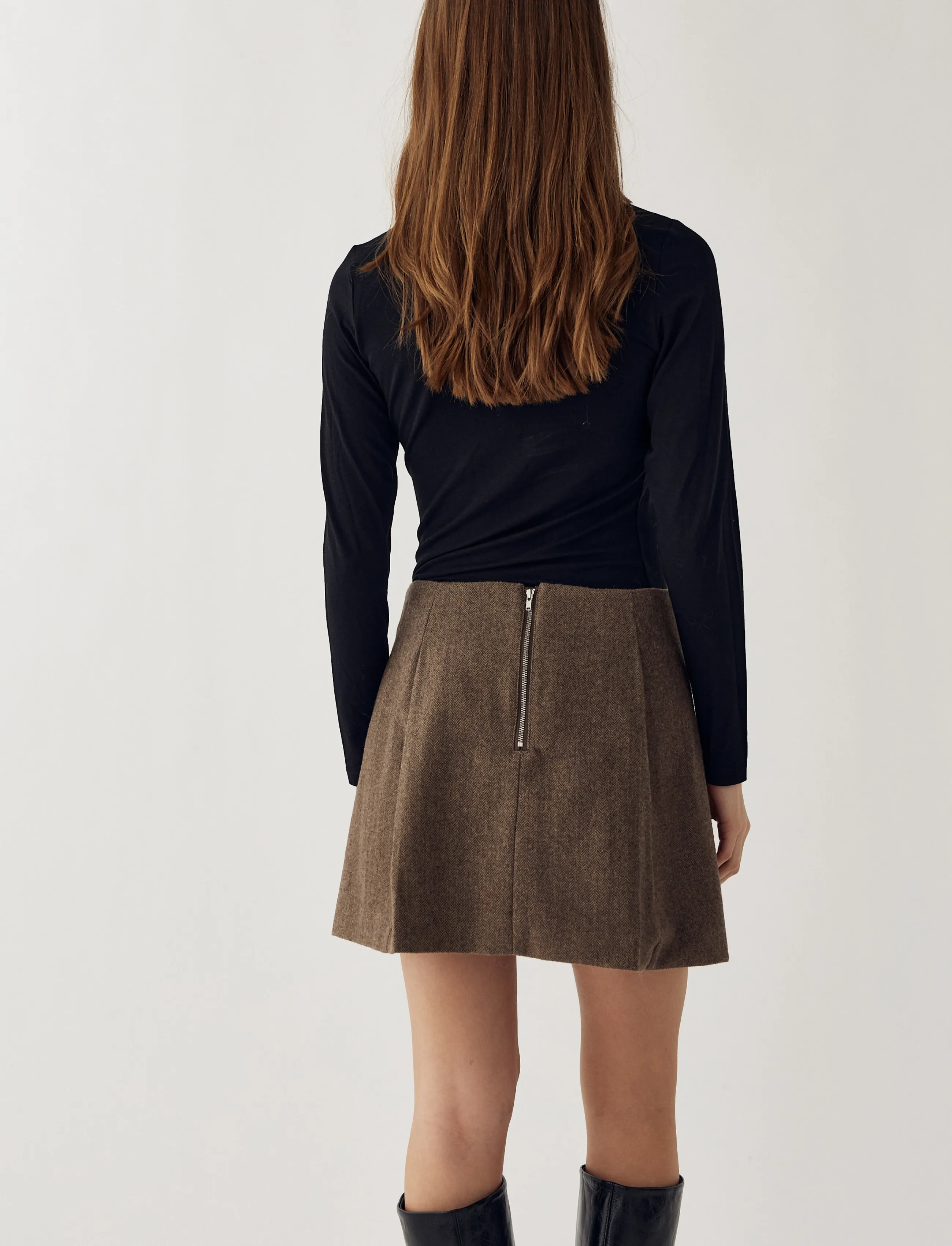 Noella - N-Maybelle Skirt - pleated skirts - brown herringbone - 4