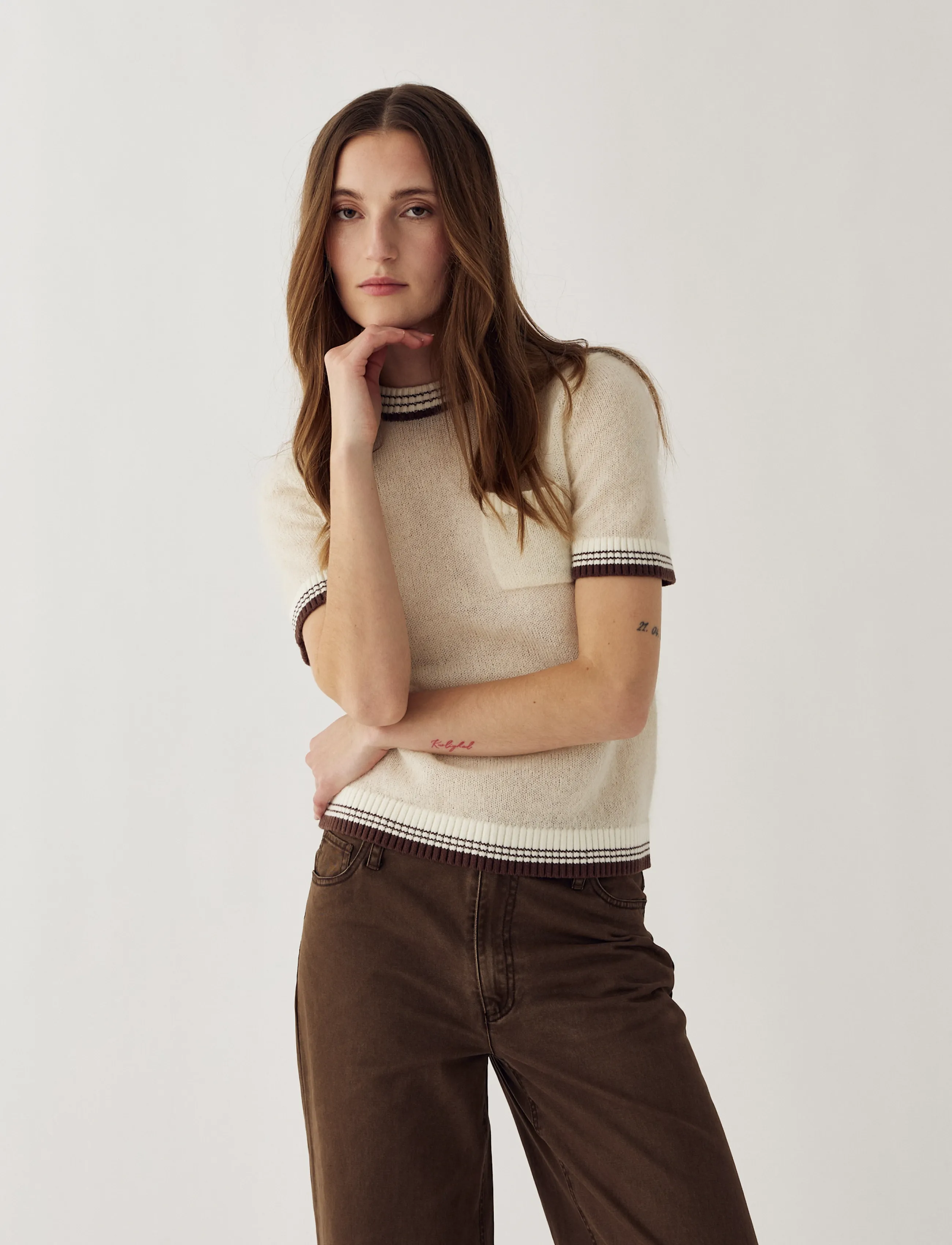 Noella - N-Marthy Knit - stickade tröjor - ivory brown - 4
