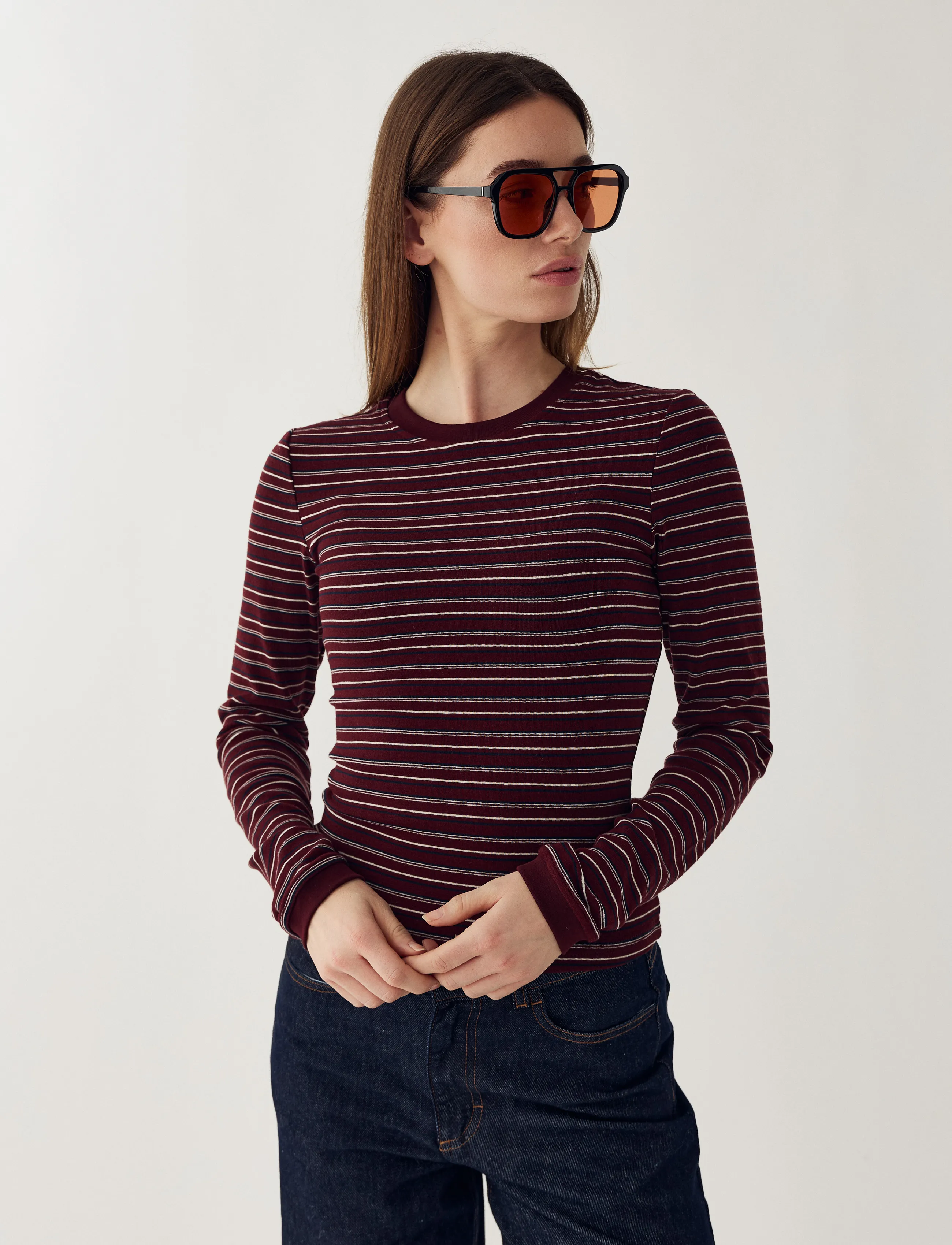 Noella N-Mykel LS Top - Noella - DIZZY BURGUNDY STRIPE / burgundy