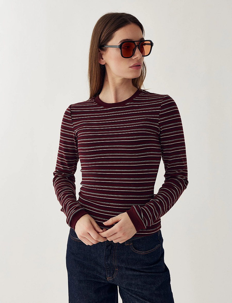 Noella - N-Mykel LS Top - langärmlige tops - dizzy burgundy stripe - 0