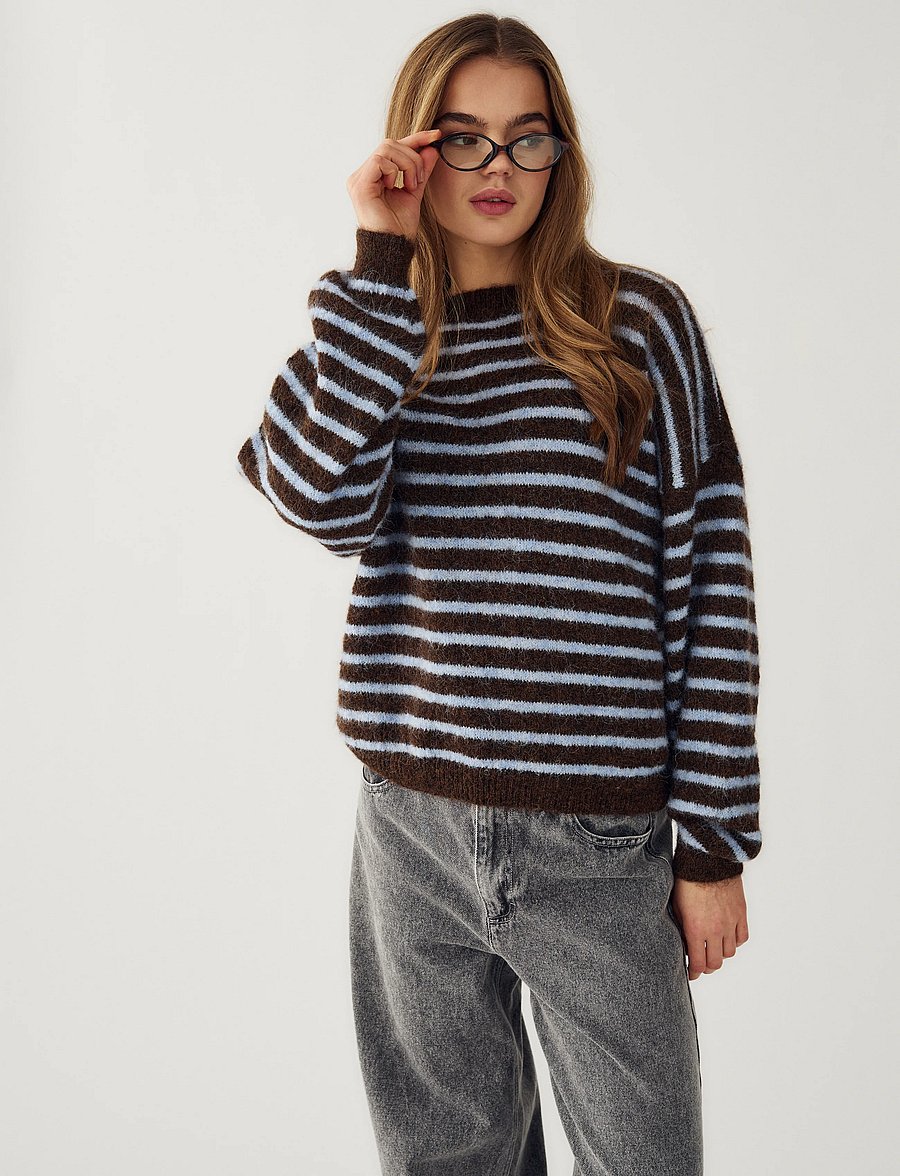 Noella - N-Mafalda Knit - pullover - brown blue stripe - 0