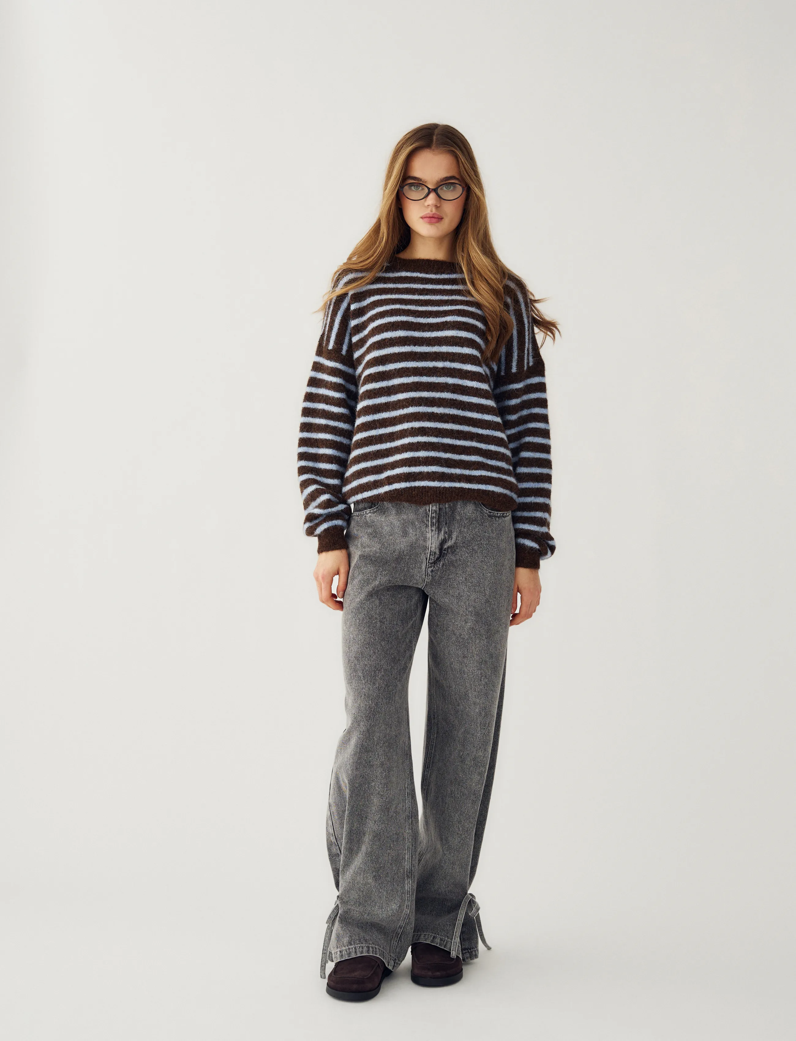 Noella - N-Mafalda Knit - stickade tröjor - brown blue stripe - 3