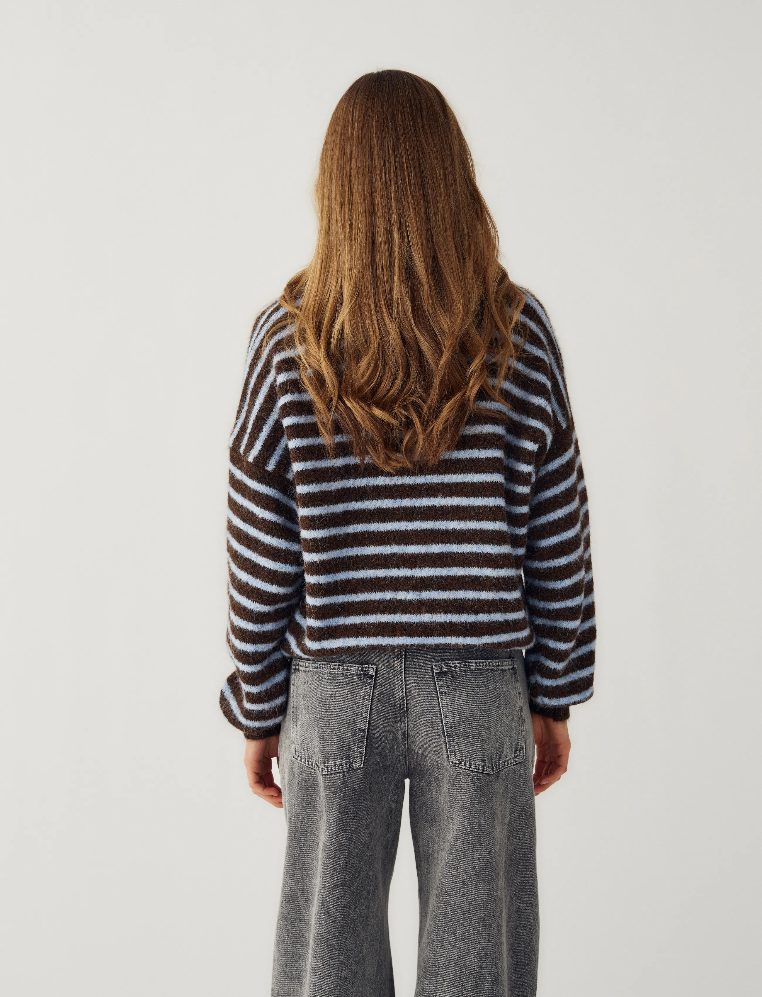 Noella - N-Mafalda Knit - stickade tröjor - brown blue stripe - 5