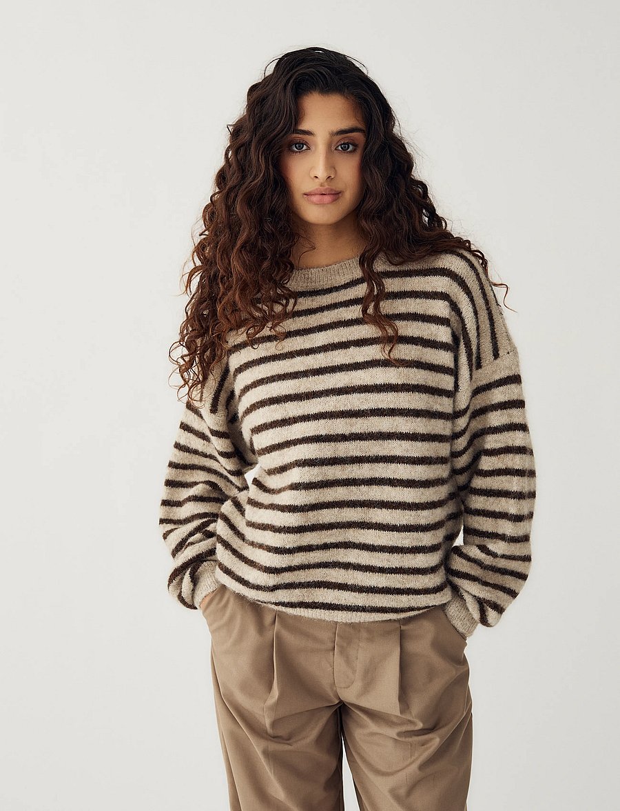 Noella - N-Mafalda Knit - striktrøjer - brown sand stripe - 0