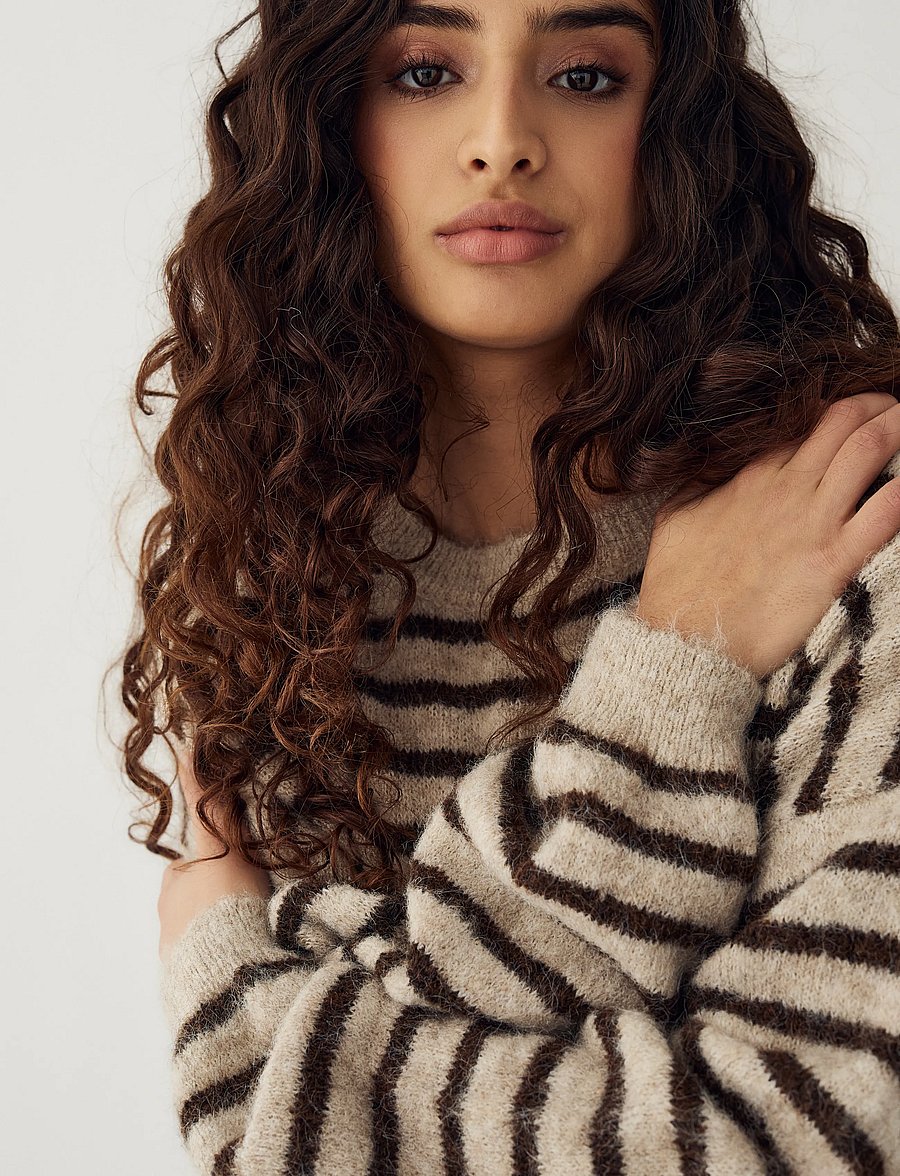 Noella - N-Mafalda Knit - striktrøjer - brown sand stripe - 4