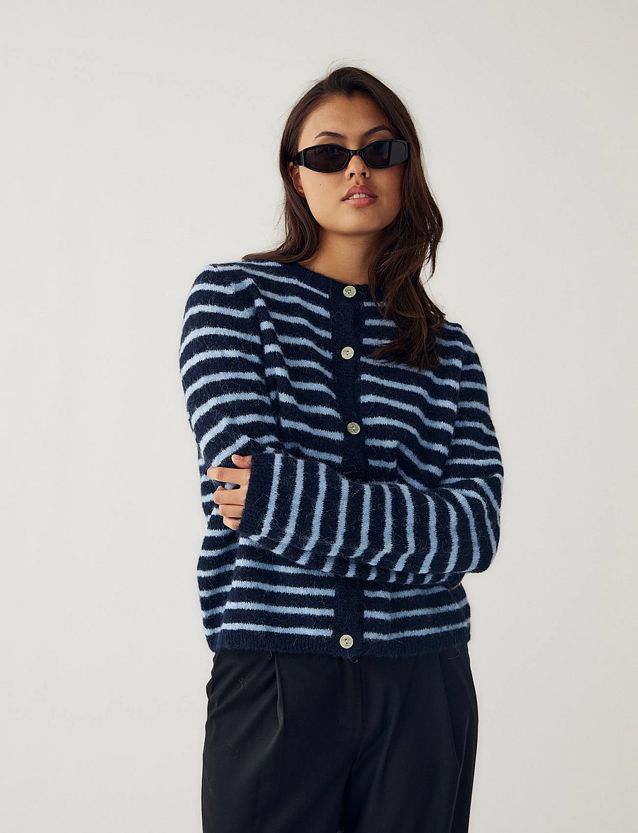 Noella - N-Mertice Knit Cardigan - strickjacken - blue stripe - 4