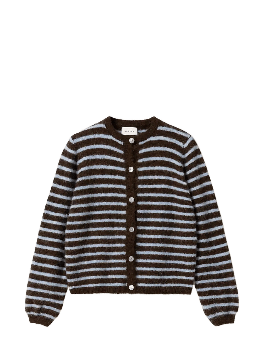 Noella - N-Mertice Knit Cardigan - strickjacken - brown blue stripe - 1