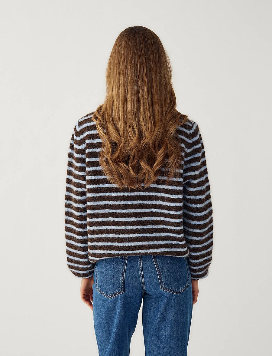 Noella - N-Mertice Knit Cardigan - strickjacken - brown blue stripe - 3