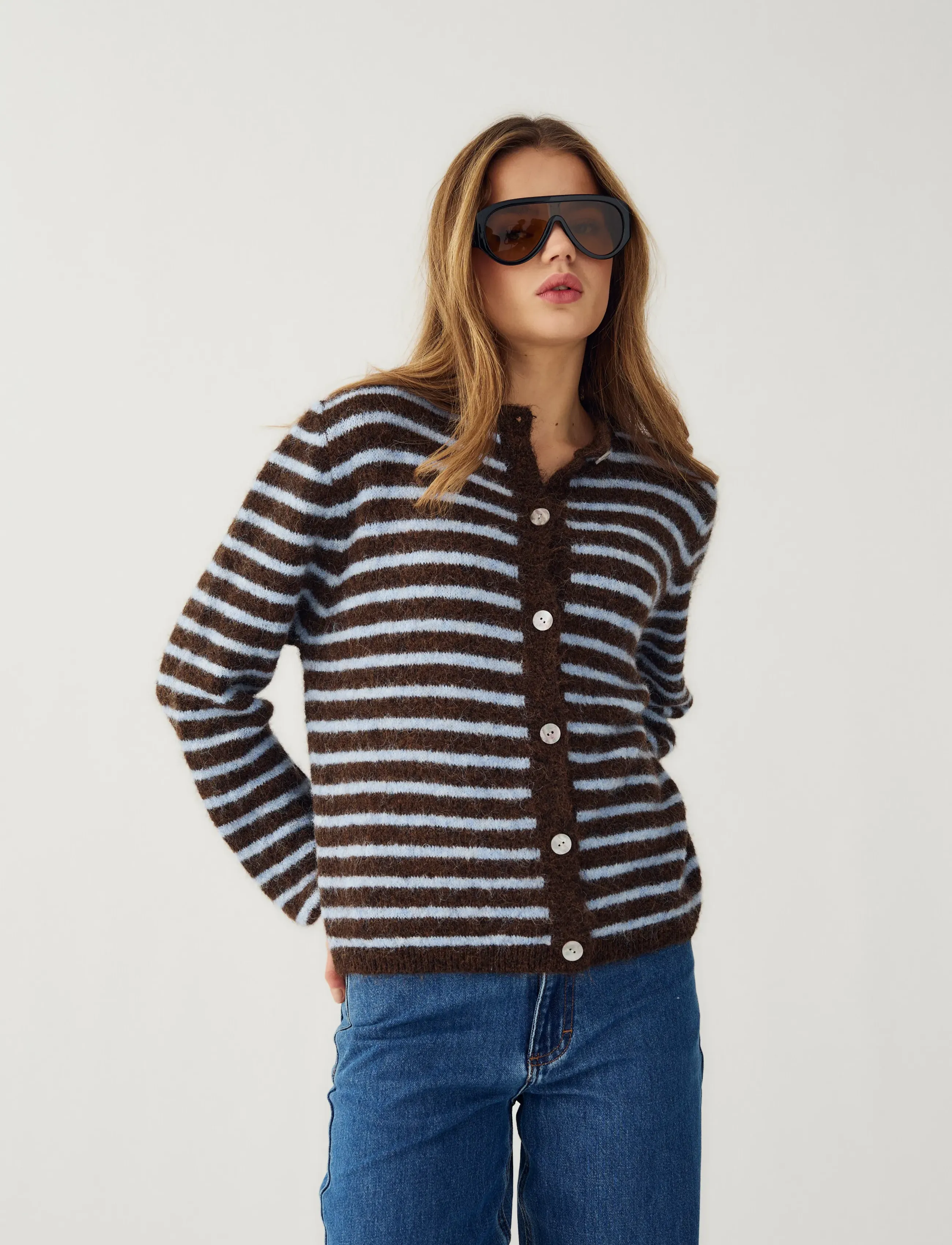 Noella - N-Mertice Knit Cardigan - cardigans - brown blue stripe - 4