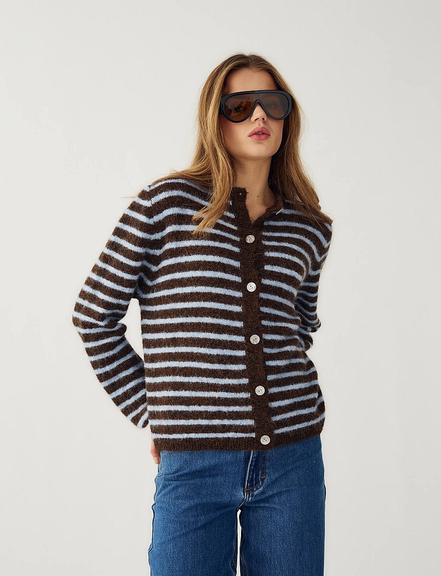 Noella - N-Mertice Knit Cardigan - strickjacken - brown blue stripe - 4