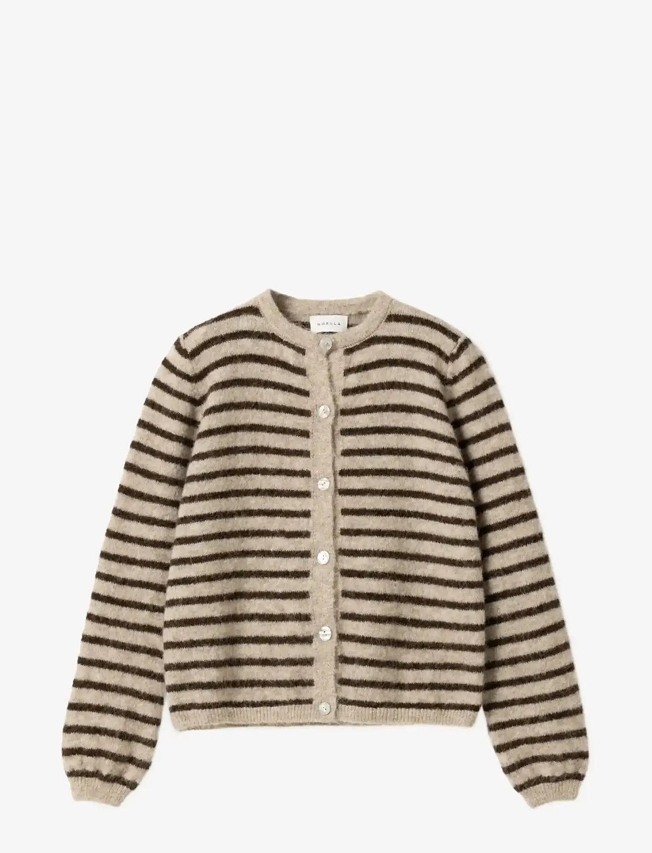 Noella - N-Mertice Knit Cardigan - cardigans - brown sand stripe - 1