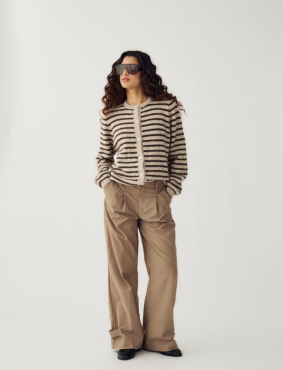 Noella - N-Mertice Knit Cardigan - cardigans - brown sand stripe - 0