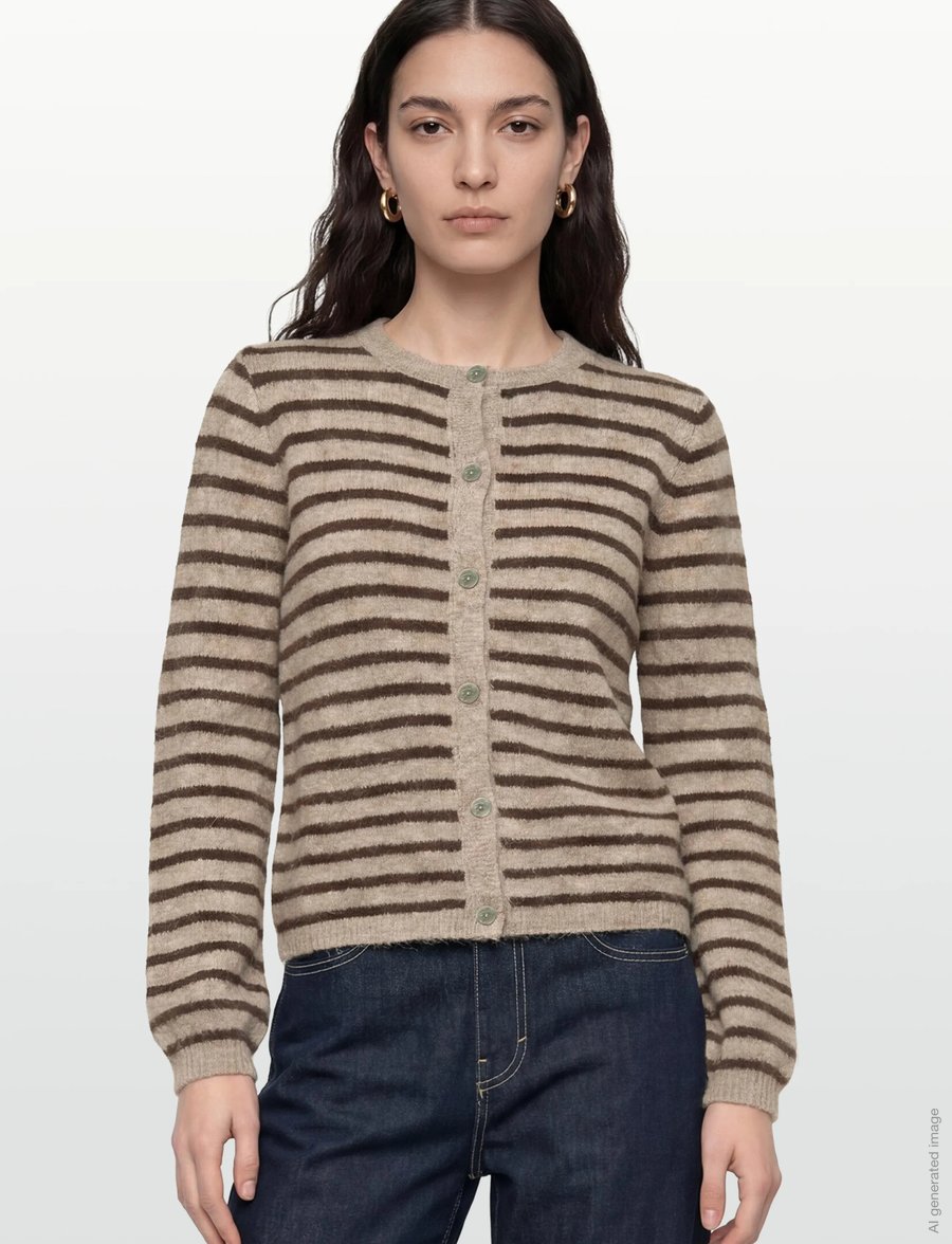 Noella - N-Mertice Knit Cardigan - strickjacken - brown sand stripe - 3