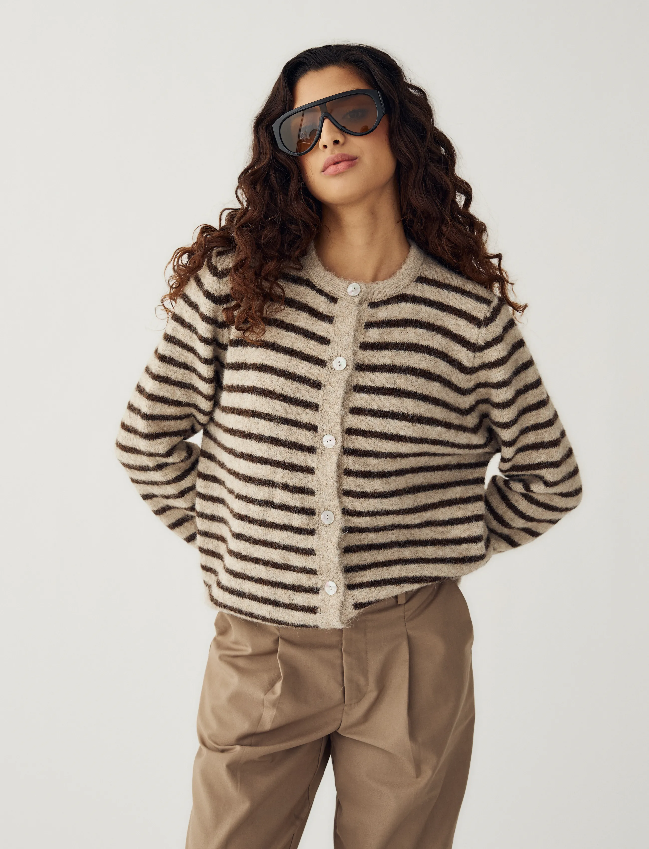 Noella - N-Mertice Knit Cardigan - cardigans - brown sand stripe - 3