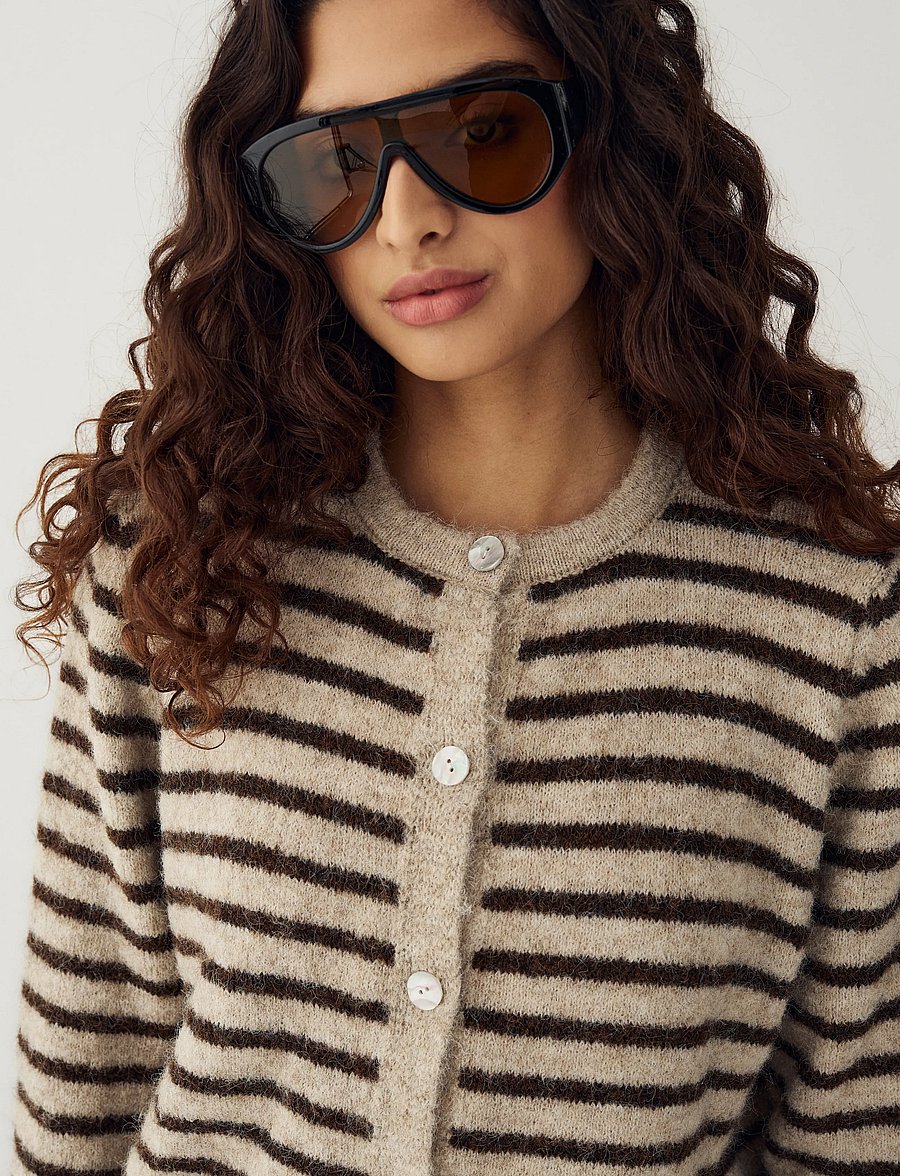 Noella - N-Mertice Knit Cardigan - cardigans - brown sand stripe - 4