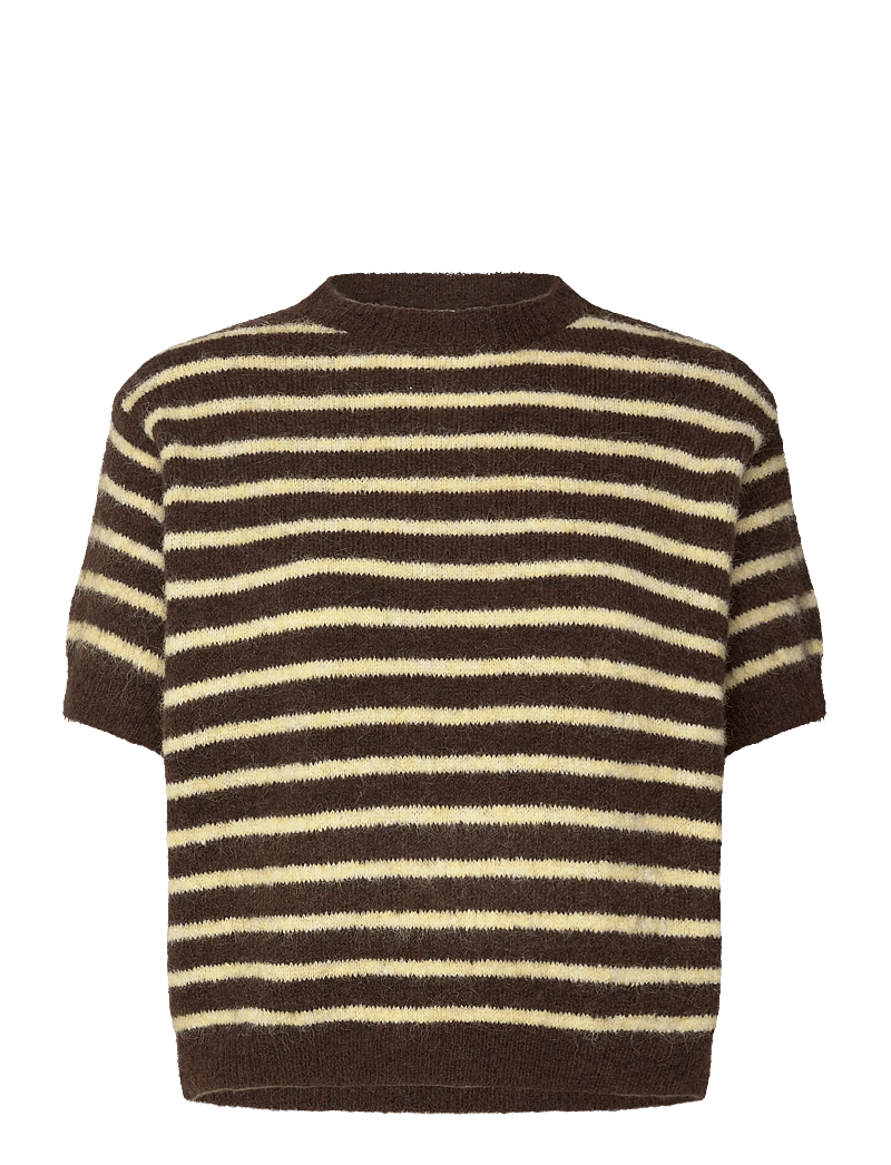 Noella - N-Monikah SS Knit - stickade tröjor - brown yellow stripe - 0