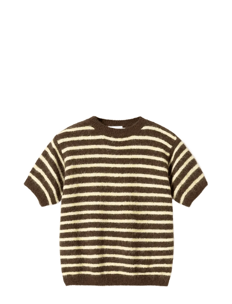 Noella - N-Monikah SS Knit - striktrøjer - brown yellow stripe - 1
